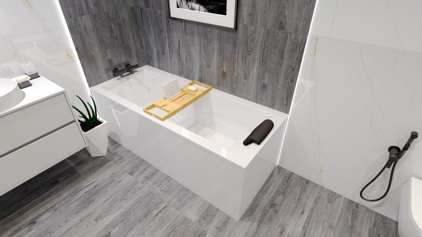 Thumbnail - KOLMAN Badewanne Rechteck MODERN 120x70 mit Wannenträger + Bambus Ablage + Kopfstütze