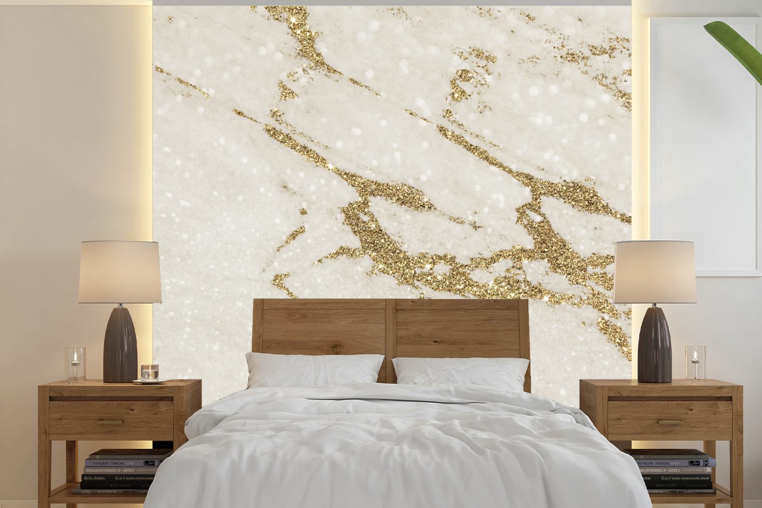 (5 Wandtapete Tapete Wohnzimmer - Marmor oder Gold, Fototapete Muster Schlafzimmer, St), für Matt, Vinyl - MuchoWow bedruckt,