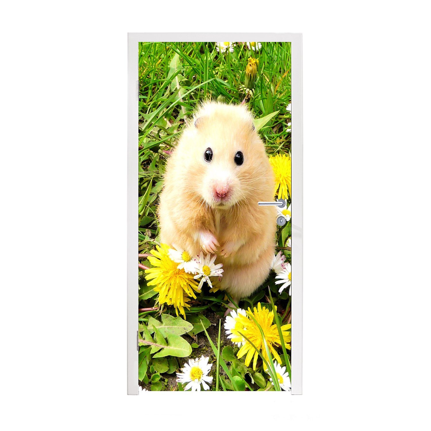 MuchoWow Türtapete Hamster zwischen Blumen, Matt, bedruckt, (1 St), Fototapete für Tür, Türaufkleber, 75x205 cm