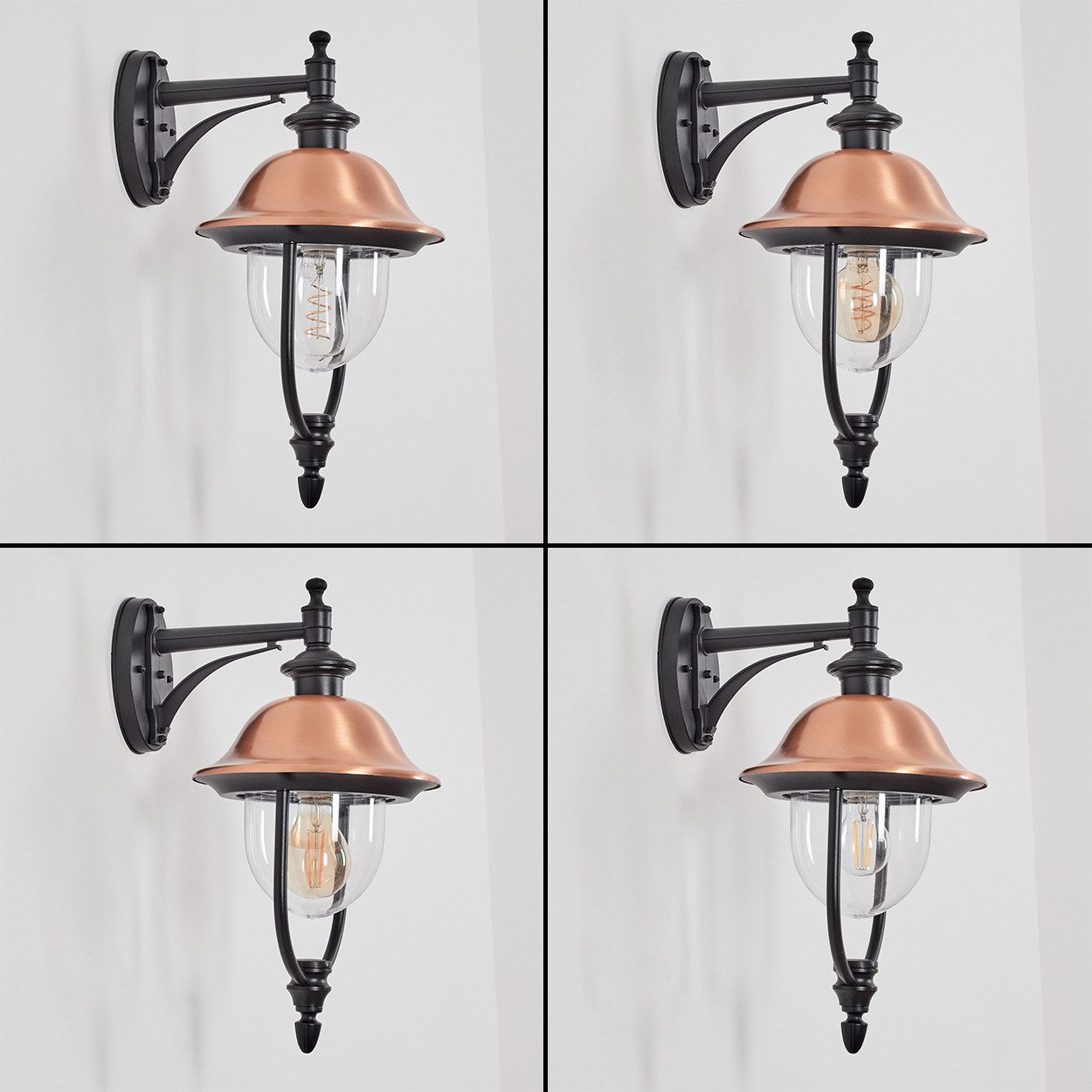hofstein Außen-Wandleuchte Außenwandlampe aus Metall/Kunststoff in Schwarz/Kupfer/Klar, ohne Leuchtmittel, Wandleuchte außen im Vintage/Antik/Landhaus-Design, E27, IP44