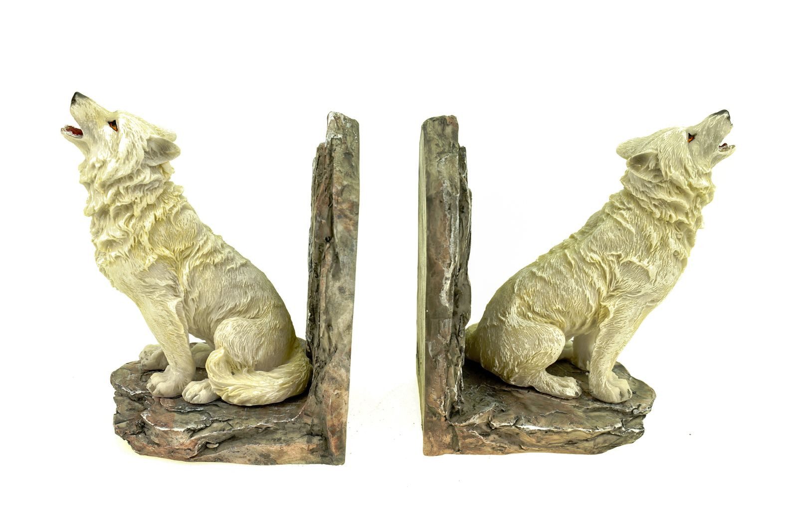 Dekofigur 2er Set Buchstützen heulender Polarwolf Tierfigur