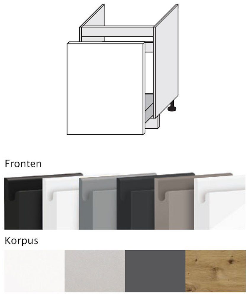 Acryl 60cm Avellino wählbar Schublade Spülenunterschrank Front- Korpusfarbe 1 grifflos (Teilauszug) & matt Feldmann-Wohnen weiß