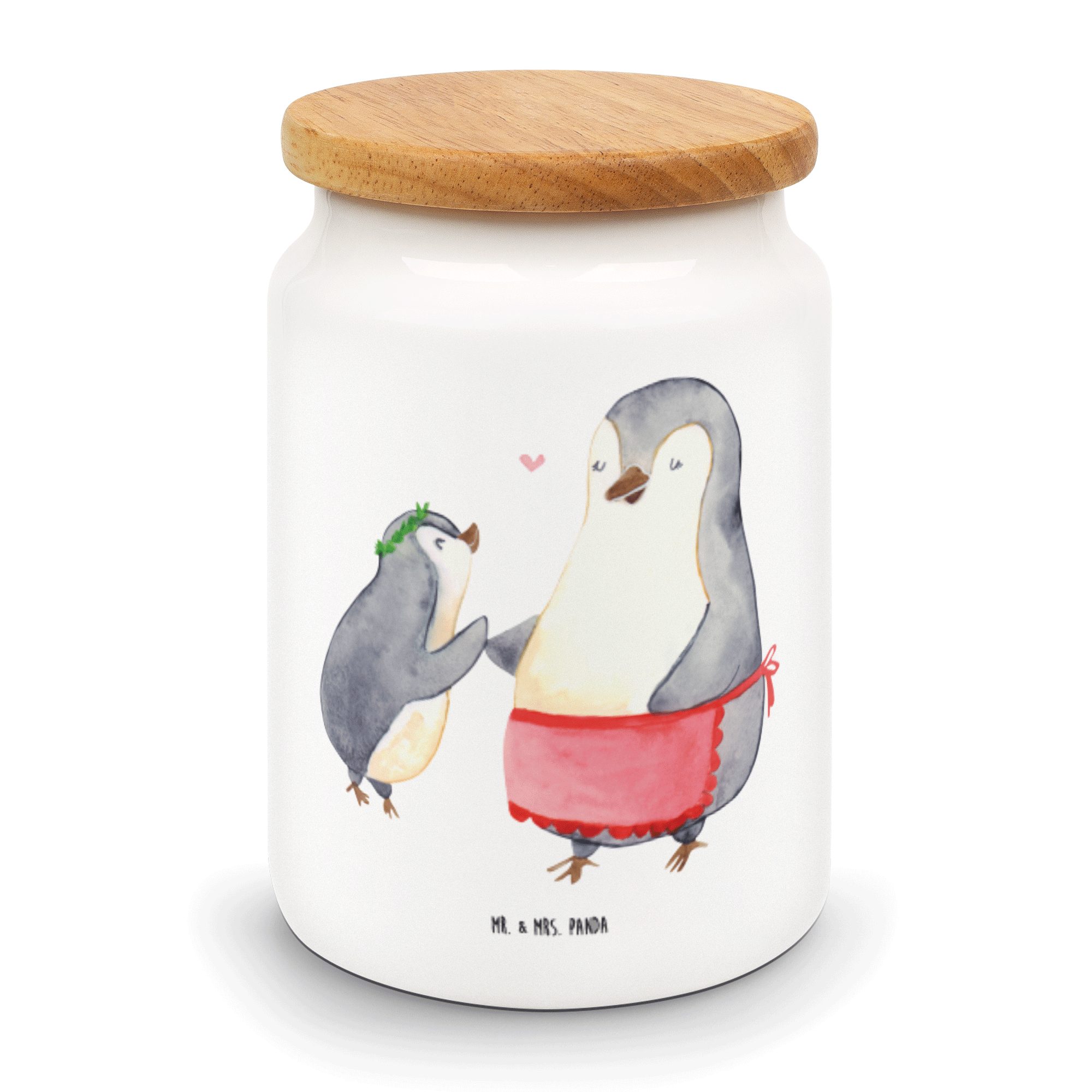 Mr. & Mrs. Panda Vorratsdose Pinguin mit Kind - Weiß - Geschenk, Opa, Schwester, Vorbild Mama, Mu, Keramik, (1-tlg)