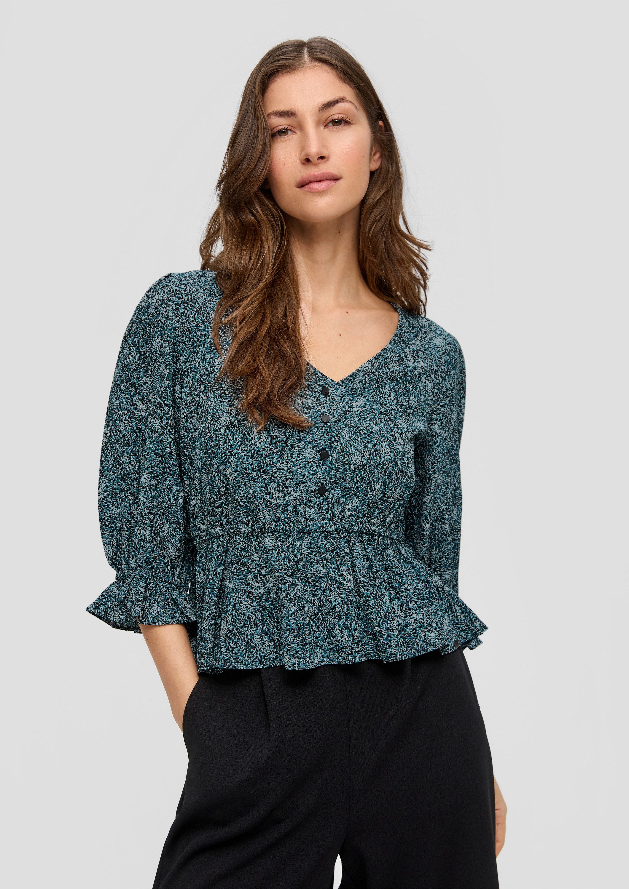 QS Kurzarmbluse Bluse Bluse mit All-over-Muster günstig online kaufen
