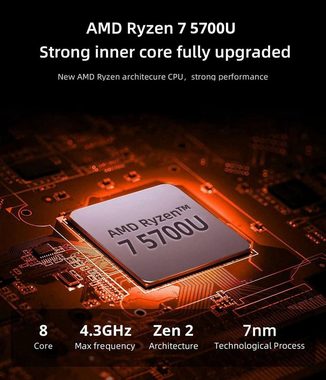 OUVIS AMR5 AMD Ryzen R7 5700U 16GB+512GB WIN11 Pro Mini-PC (AMD Ryzen 7, AMD Radeon™ Graphics, 16 GB RAM, 512 GB SSD, HDMI+DP+Typ-C 4K 60Hz Dreifach-Display)