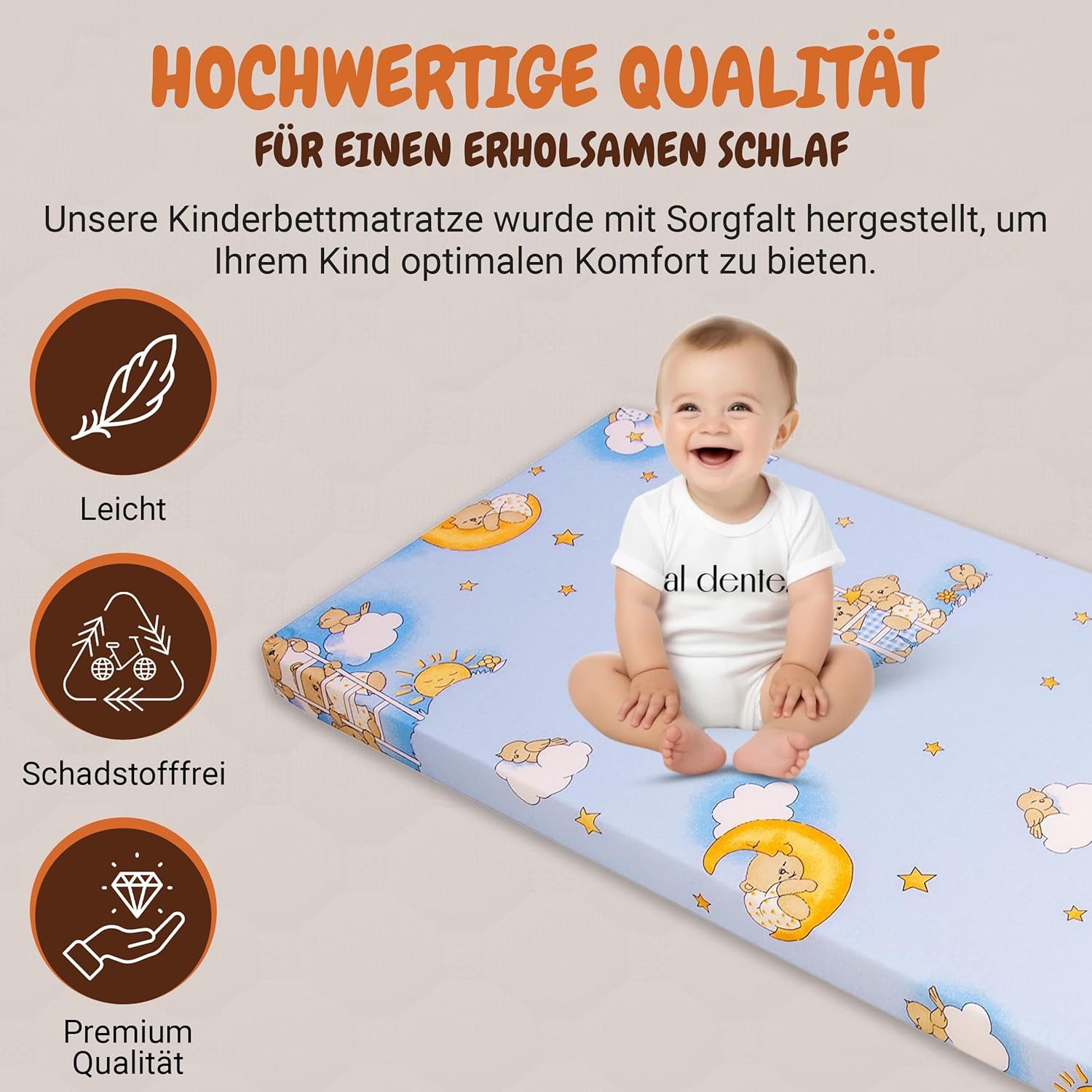 Kindermatratze Babymatratze mit Baumwollbezug, waschbar & rollbar–Allergike günstig online kaufen