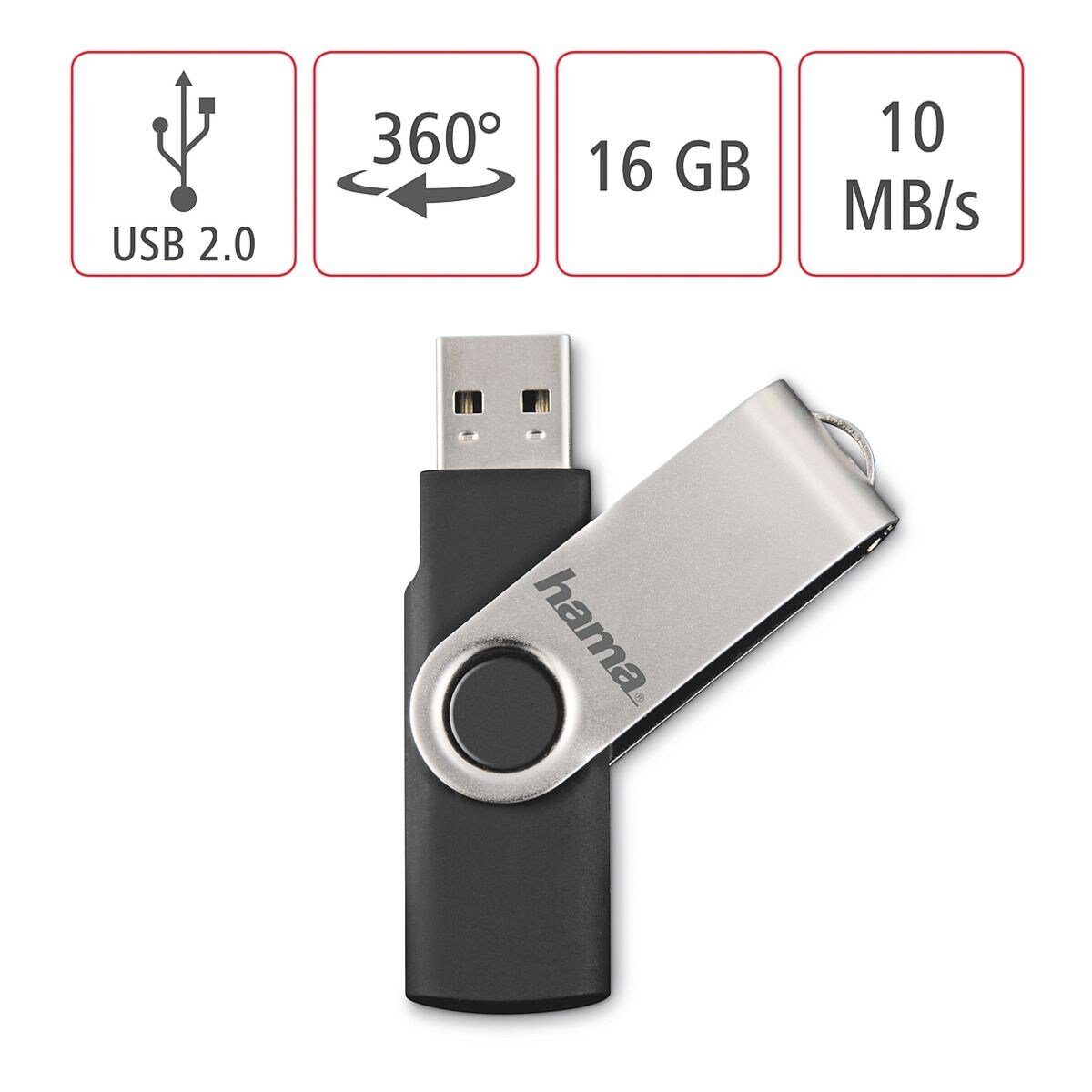 Hama Flash Pen Rotate USB-Stick (Lesegeschwindigkeit 10 MB/s, mit Öse für z.B. Schlüsselanhänger)