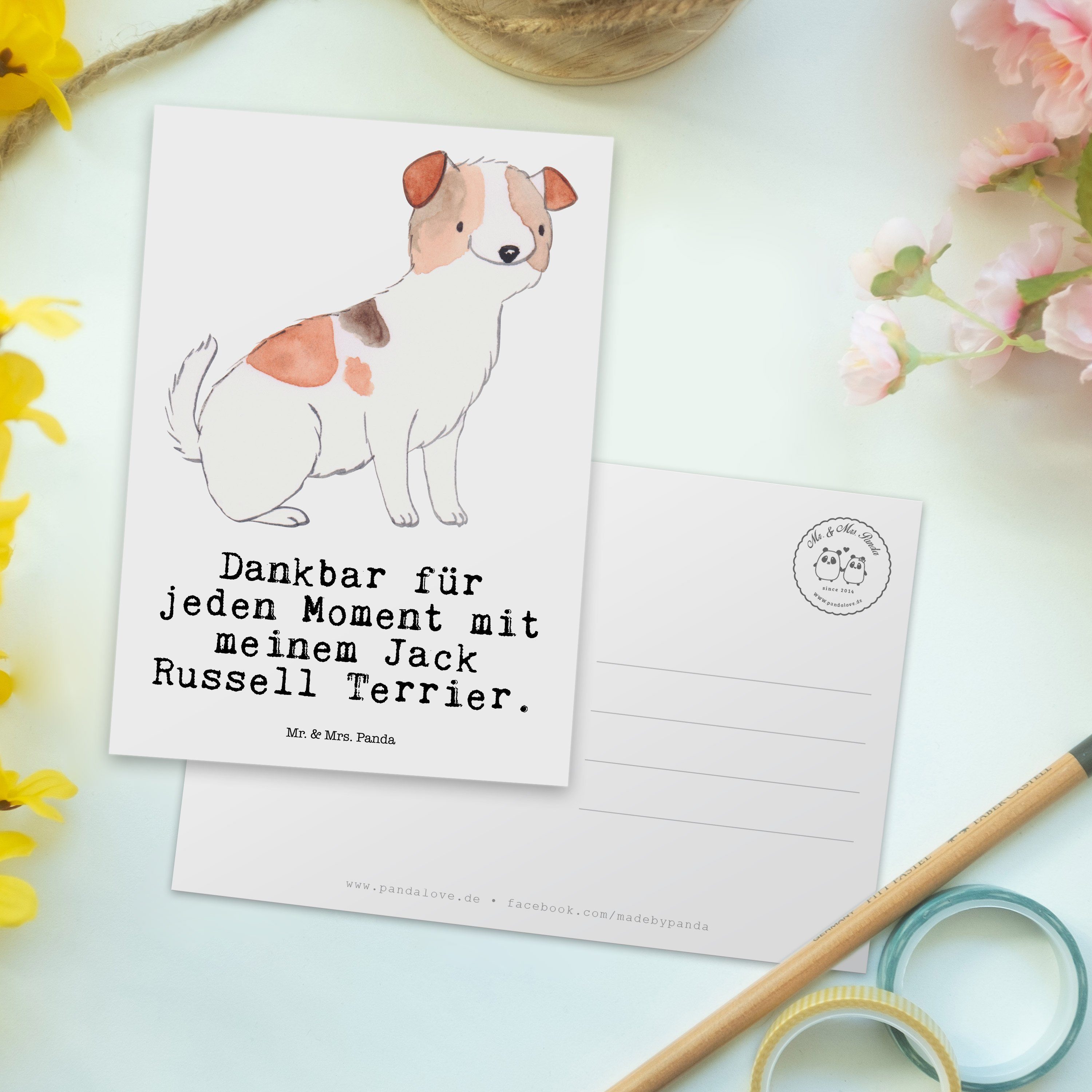 Geschenk, - Mr. & Panda Jack Terrier Postkarte Ansichtskarte, Russell Weiß Geschen Mrs. Moment -