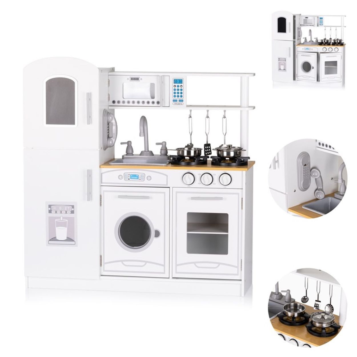 Chipolino Spielküche Holz-Kinderküche 85,5 cm Holz, Spülbecken Kochutensilien Licht Sound