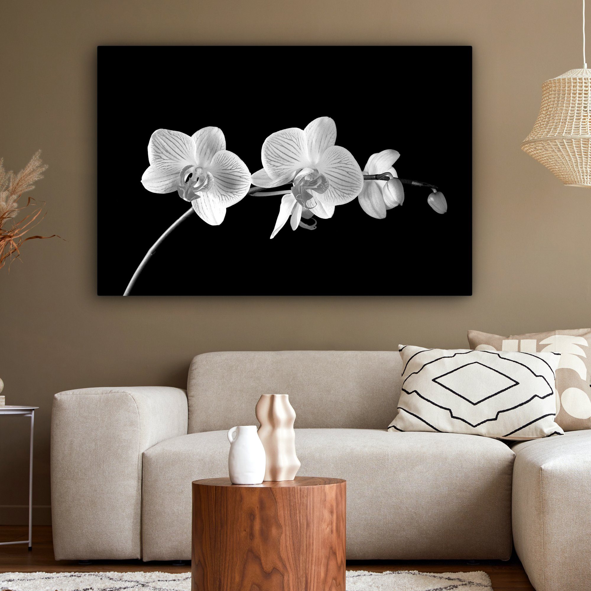 Blumen - St), bunt alle 120x80 (1 Orchidee Leinwandbild für XXL, cm großes, Wandbild Rosa OneMillionCanvasses® - Knöpfe, Wohnbereiche, Schwarz - Gemälde, -