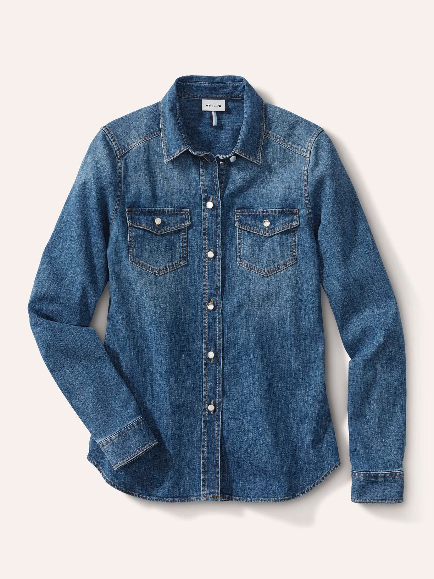 Walbusch Jeansbluse Damen Power Stretch Jeansbluse Langarm pflegeleicht Elastisch, atmungsaktiver Baumwoll-Denim, Metallknöpfe, Brusttaschen – Bild 2 von 4