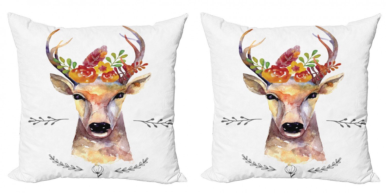 Kissenbezüge Modern Accent Doppelseitiger Digitaldruck, Abakuhaus (2 Stück), Indie Aquarell Deer Rustic