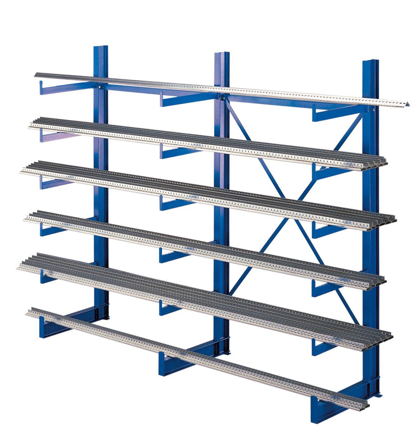 SCHULTE Lagertechnik Schwerlastregal K 1000 Kragarmregal-Set, einseitig, 2000 x 2500 x 500mm, Tragkraft je Arm: 200 kg, gesamt einschließlich Fußebene: 3.600 kg