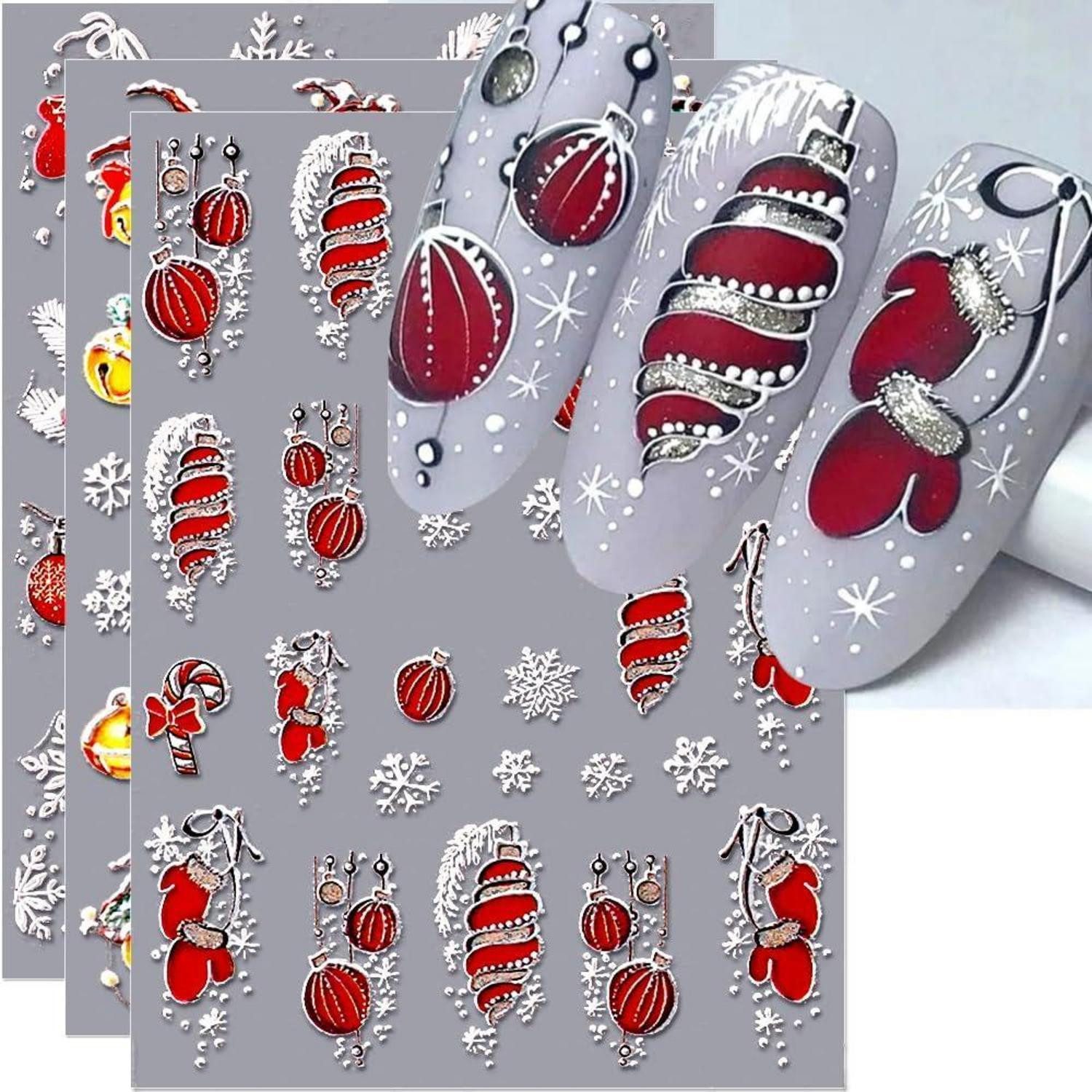 LuxusKollektion Nagel-Tattoo Nagelsticker Weihnachten 5D Geprägt Winter Deko