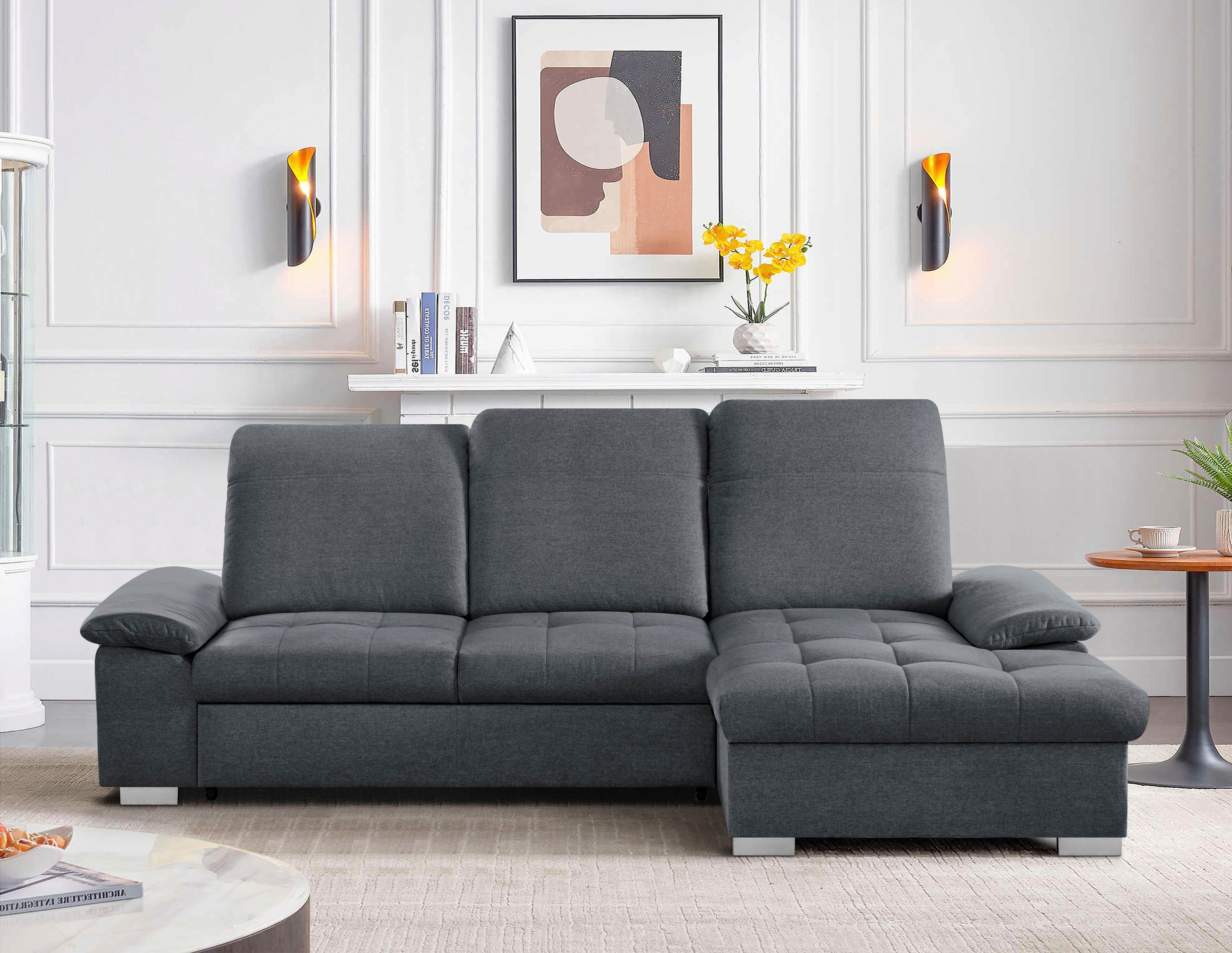 CALIZZA INTERIORS Ecksofa Moli Sitztiefenverstellung anthrazit mit und Kopfteilverstellung Bettkasten, 1