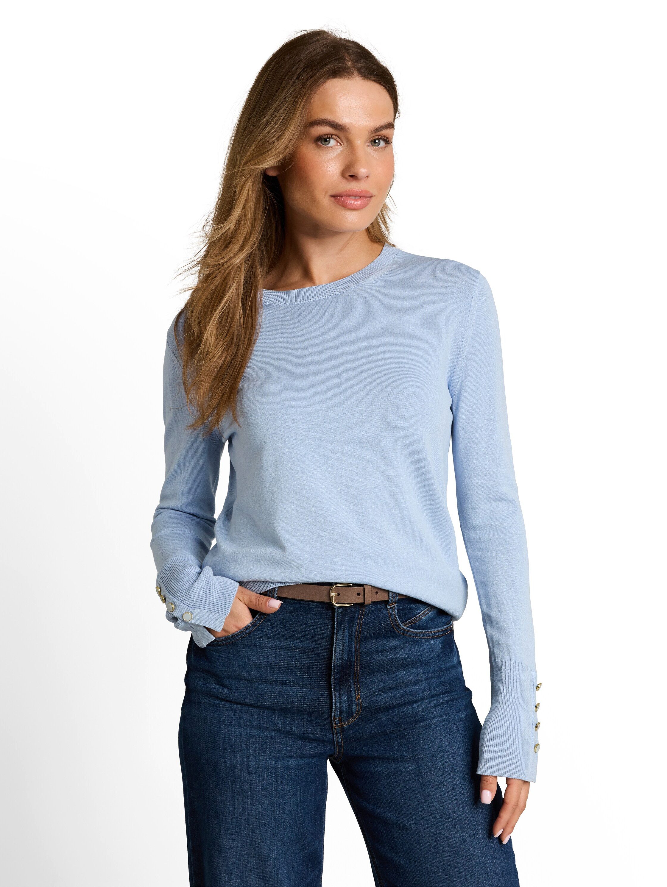 TOM TAILOR Strickpullover Regular Dekorative Knopfdetails an den Ärmelbündchen / Viskose