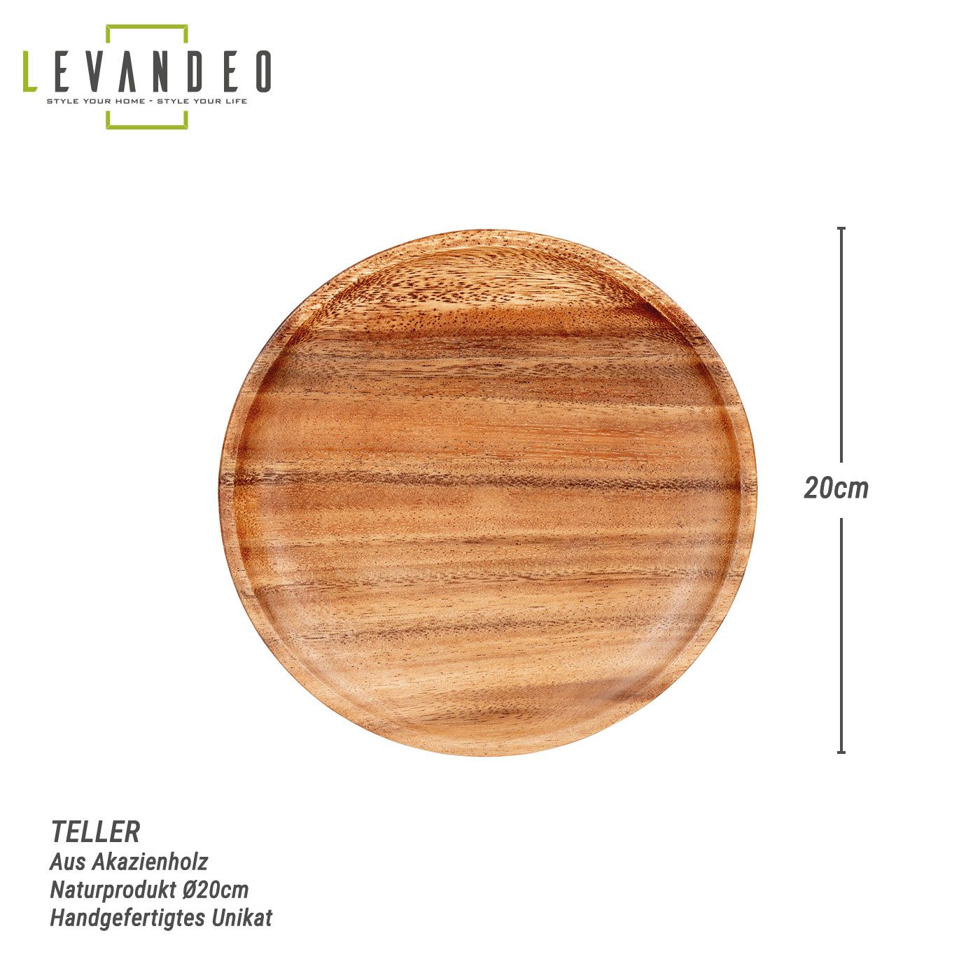 Levandeo® Dekoteller, Holzteller Akazie rund 20cm Holz Schale Obstteller De günstig online kaufen