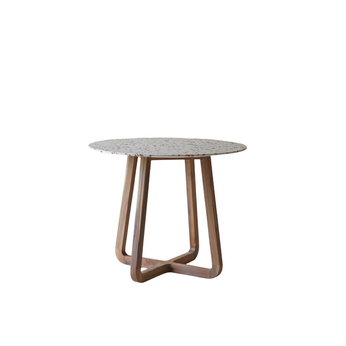 Tikamoon Esstisch Runder Tisch Elio brown aus Premium-Terrazzo und massivem Akazienholz