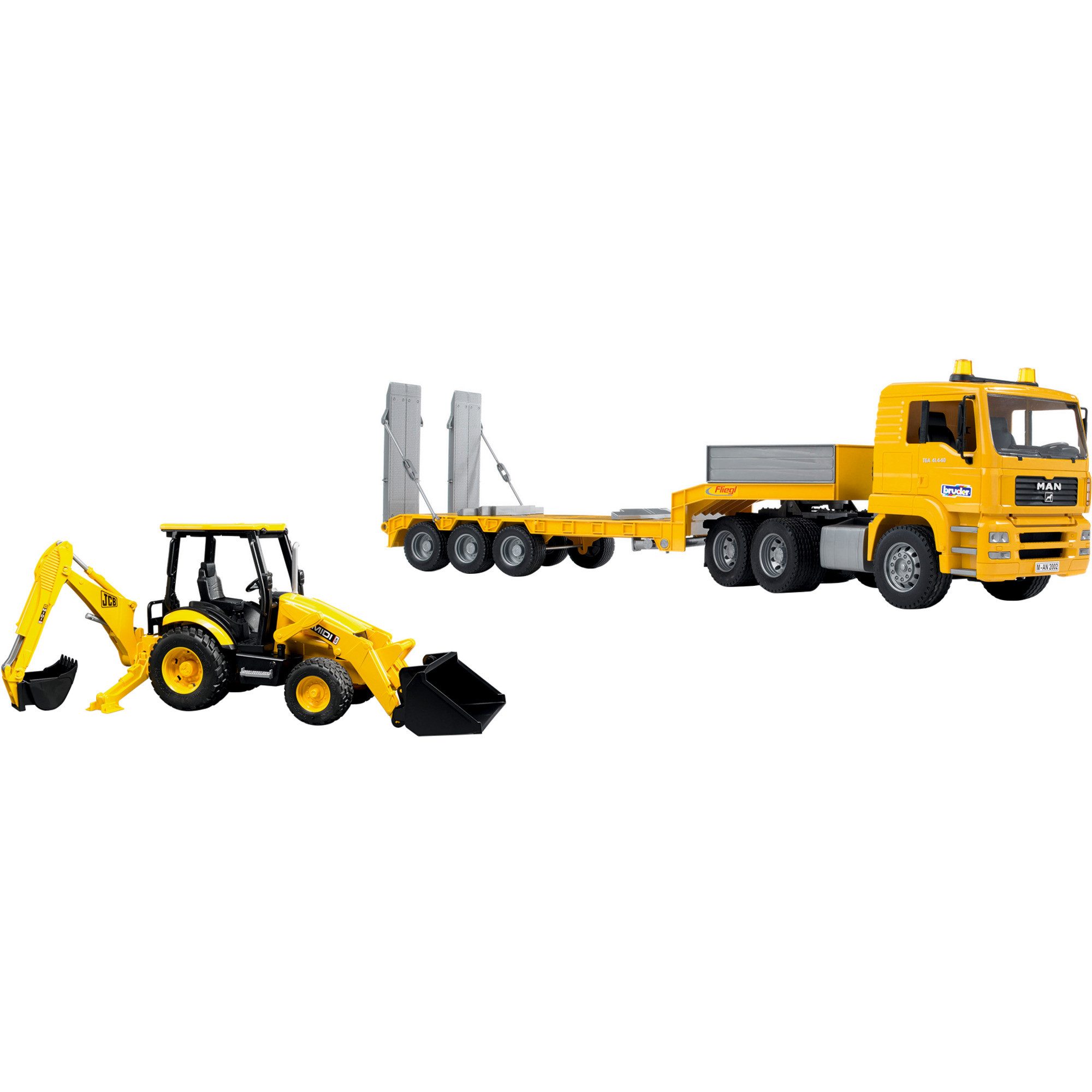 Bruder® Spielzeug-LKW bruder MAN TGA Tieflader mit JCB MIDI Baggerlader
