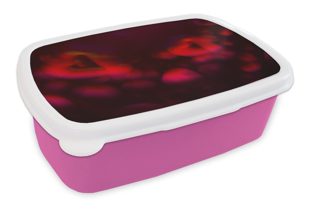 MuchoWow Lunchbox Herzen - Rot - Schwarz, Kunststoff, (2-tlg), Brotbox für Erwachsene, Brotdose Kinder, Snackbox, Mädchen, Kunststoff rosa