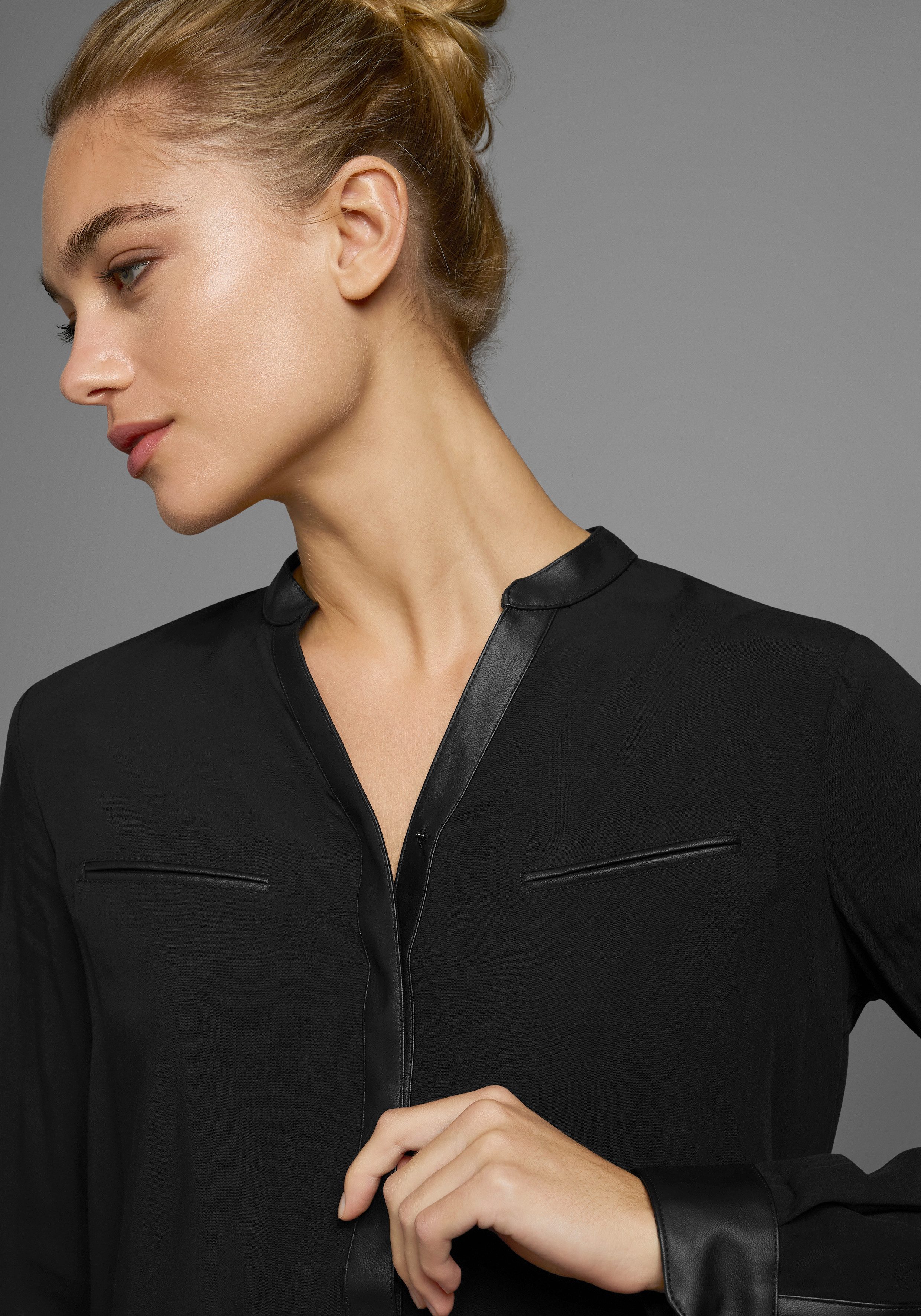AJC Hemdbluse mit Details aus Lederimitat