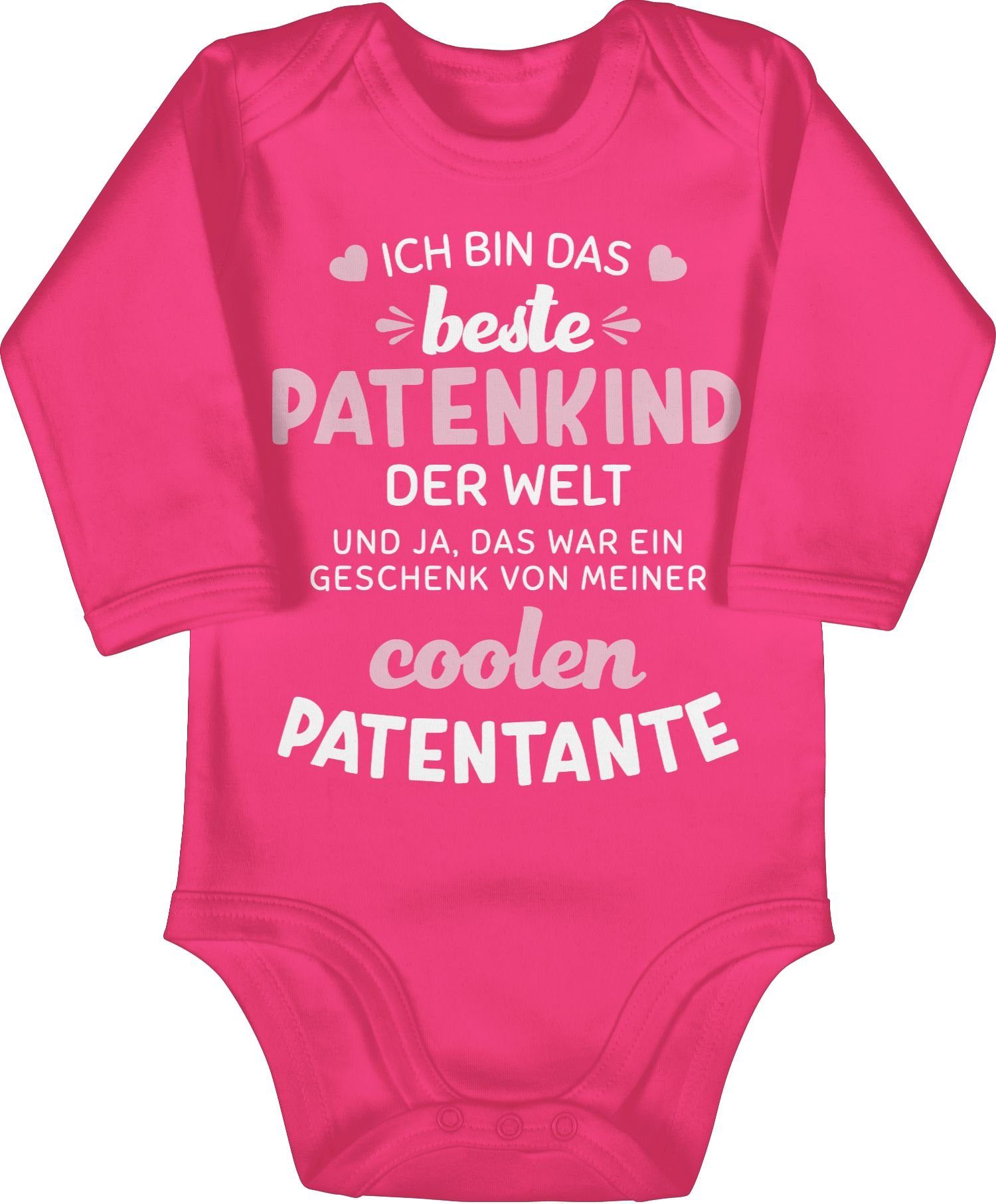2 das Fuchsia Baby Shirtracer der bin Shirtbody Patentante beste weiß/rosa Patenkind Welt Ich