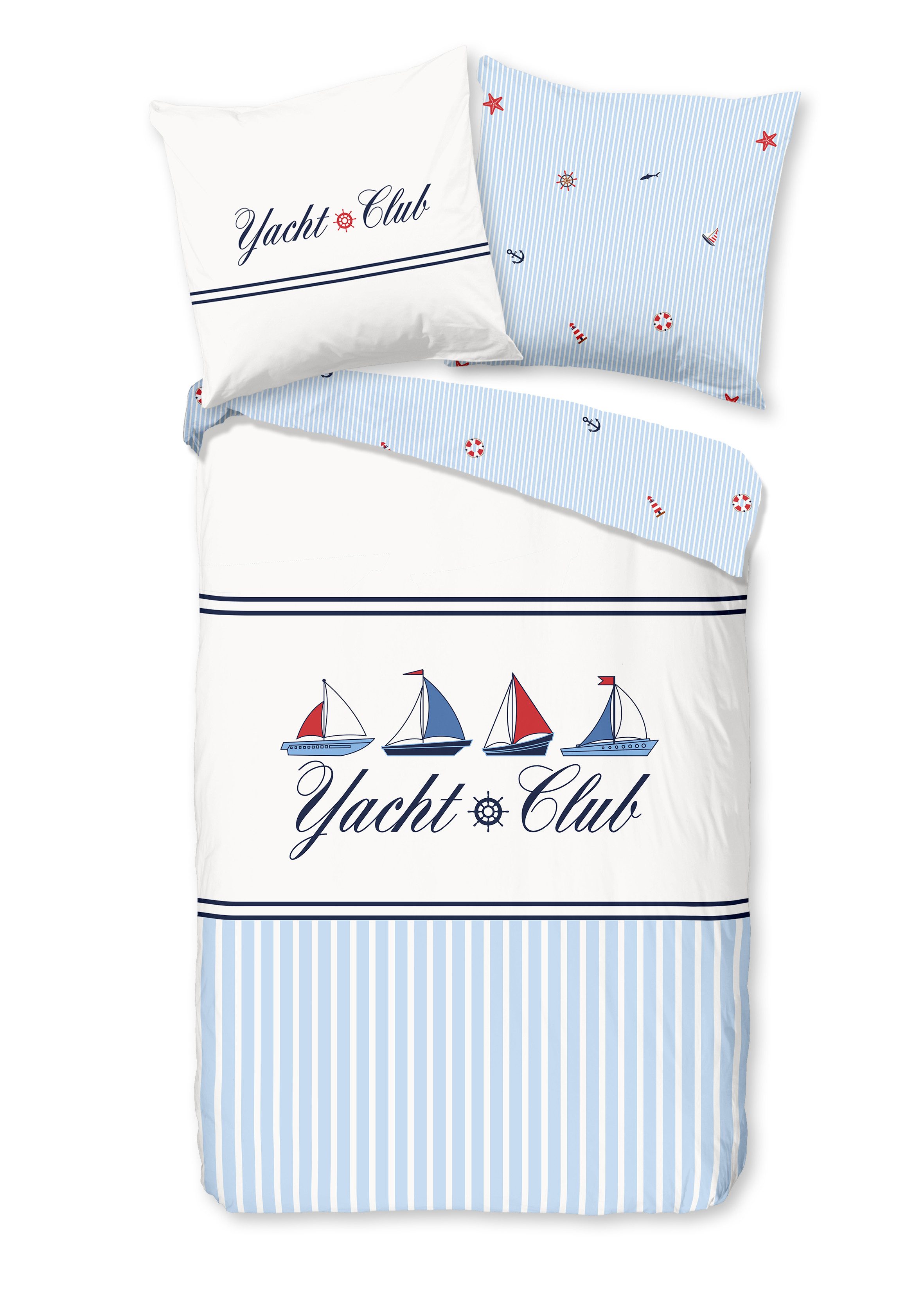 good morning Bettwäsche Bettwäsche 135x200 + 1 x 80x80 cm Renforcé Yachtclub Nautischer Stil, Renforcé, 2 teilig, 1 x Bettbezug 135 x 200 cm + 1 x Kissenbezug 80 x 80 cm blau