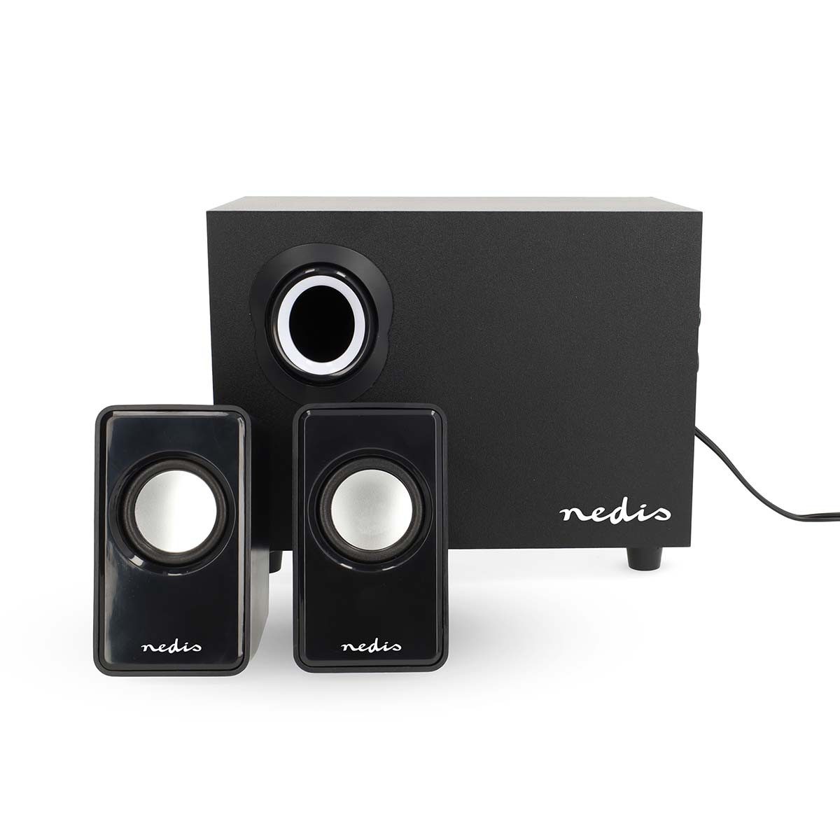 Nedis CSPR10021BK Lautsprecher 2.1 (33 W, USB-Versorgung, Audio, flexibel nutzbar, Lautstärkeregler, kompakt)