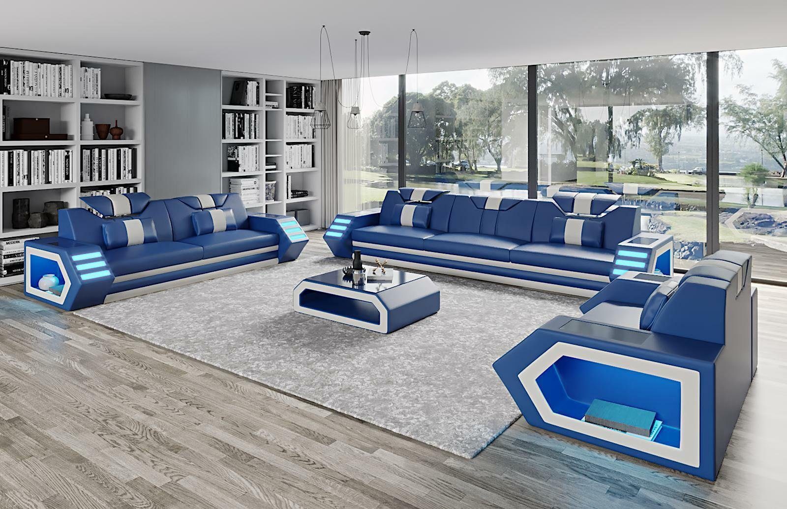 Design Neu Europe Blau Sofagarnitur Couch Made Sitzer JVmoebel LED, luxus Sofa in 3+2+1 Moderne