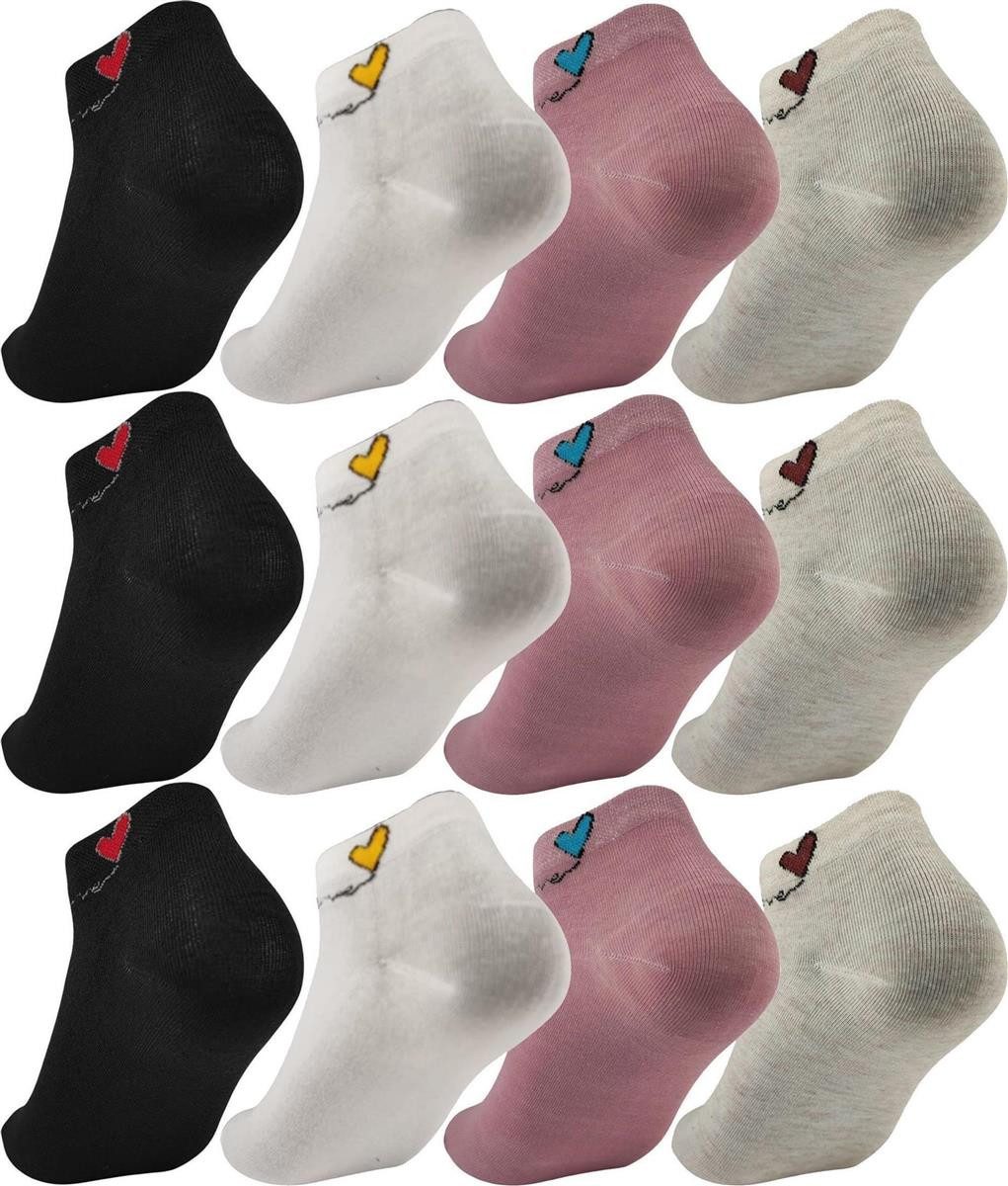 EloModa Sneakersocken 12 Paar Damen Sneaker Socken mit Muster Baumwolle, 35-38 39-42 (12-Paar)