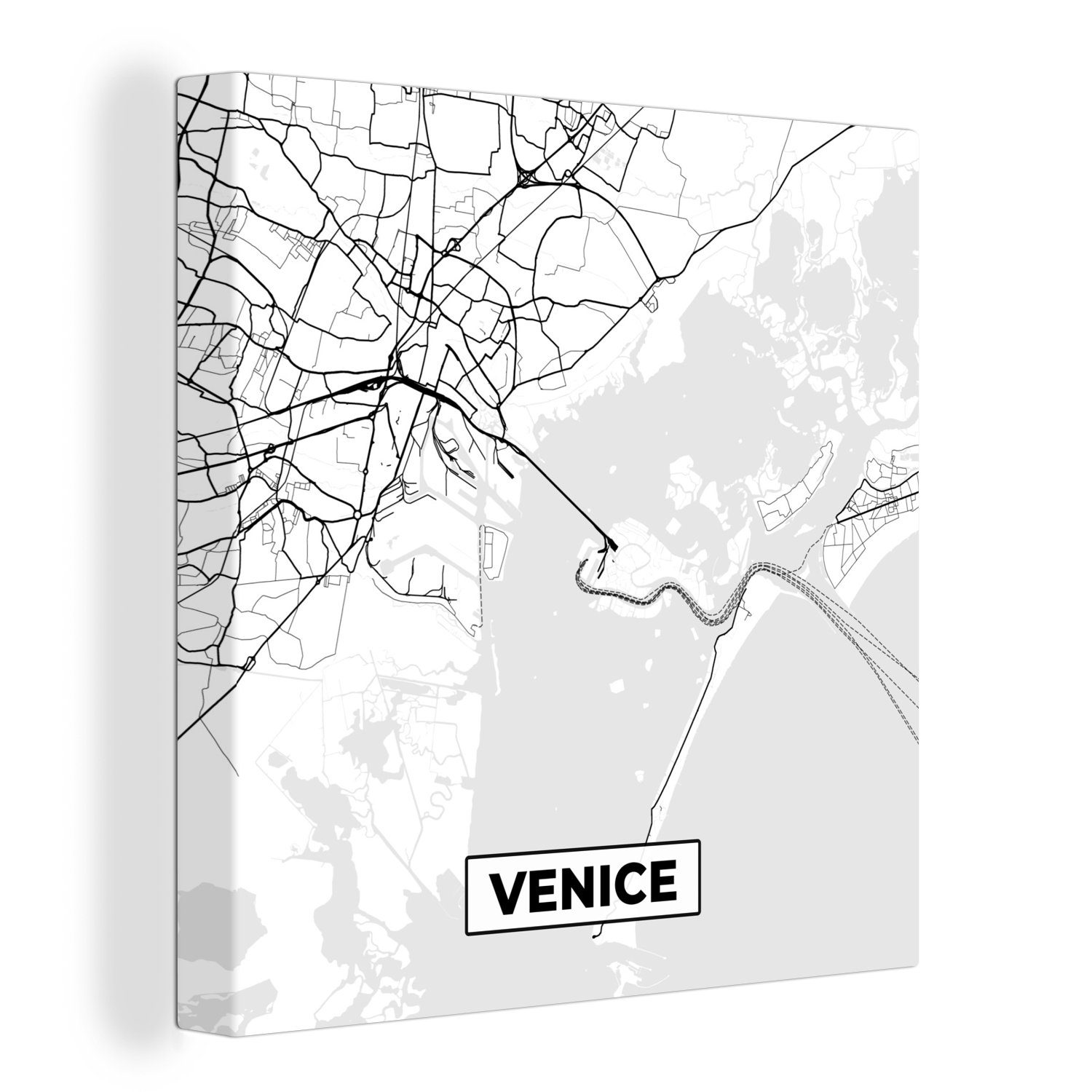 OneMillionCanvasses® Leinwandbild Venedig - Stadtplan - Karte - Schwarz und weiß, (1 St), Leinwand Bilder für Wohnzimmer Schlafzimmer