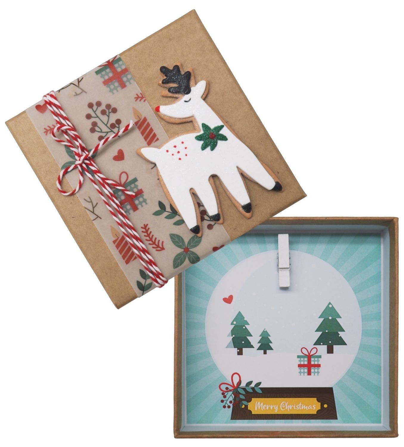 ZauberDeko Geschenkbox Geldgeschenk Weihnacht MIT NAME Natur Rentier Mistelzweig Schneekugel