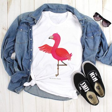 Mr. & Mrs. Panda T-Shirt Flamingo Yoga - Weiß - Geschenk, Yoga-Übung, T-Shirt, Jubiläum, Sprüc (1-tlg)