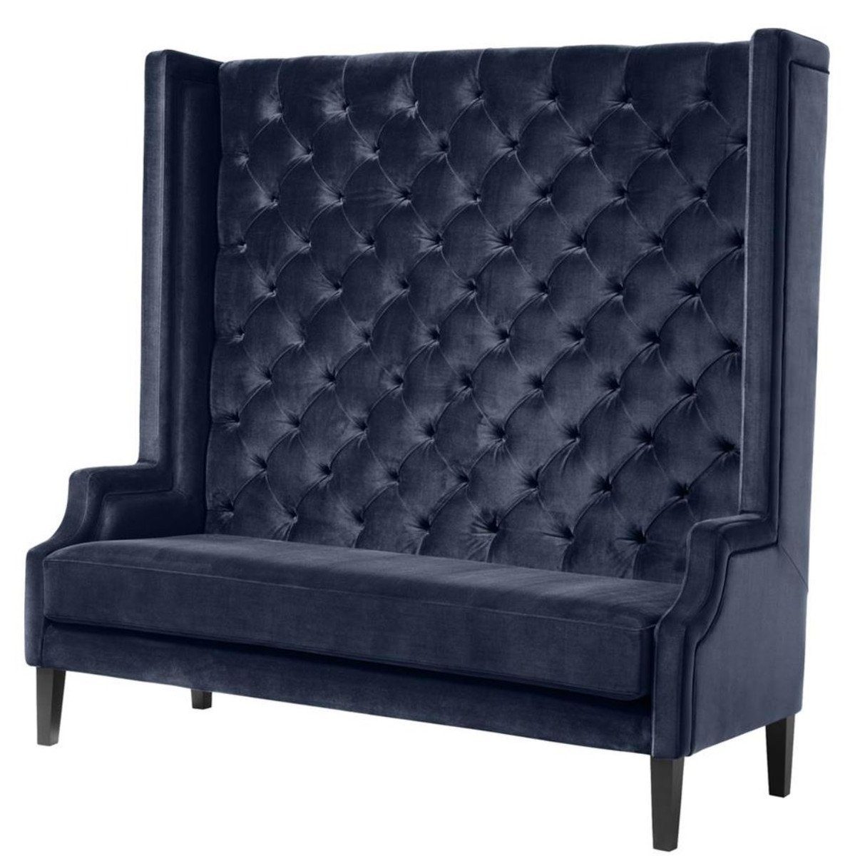 Casa Padrino Chesterfield-Sofa Luxus Hochlehnsofa Mitternachtsblau / Schwarz 160 x 68 x H. 160 cm - Luxus Chesterfield Samtsofa
