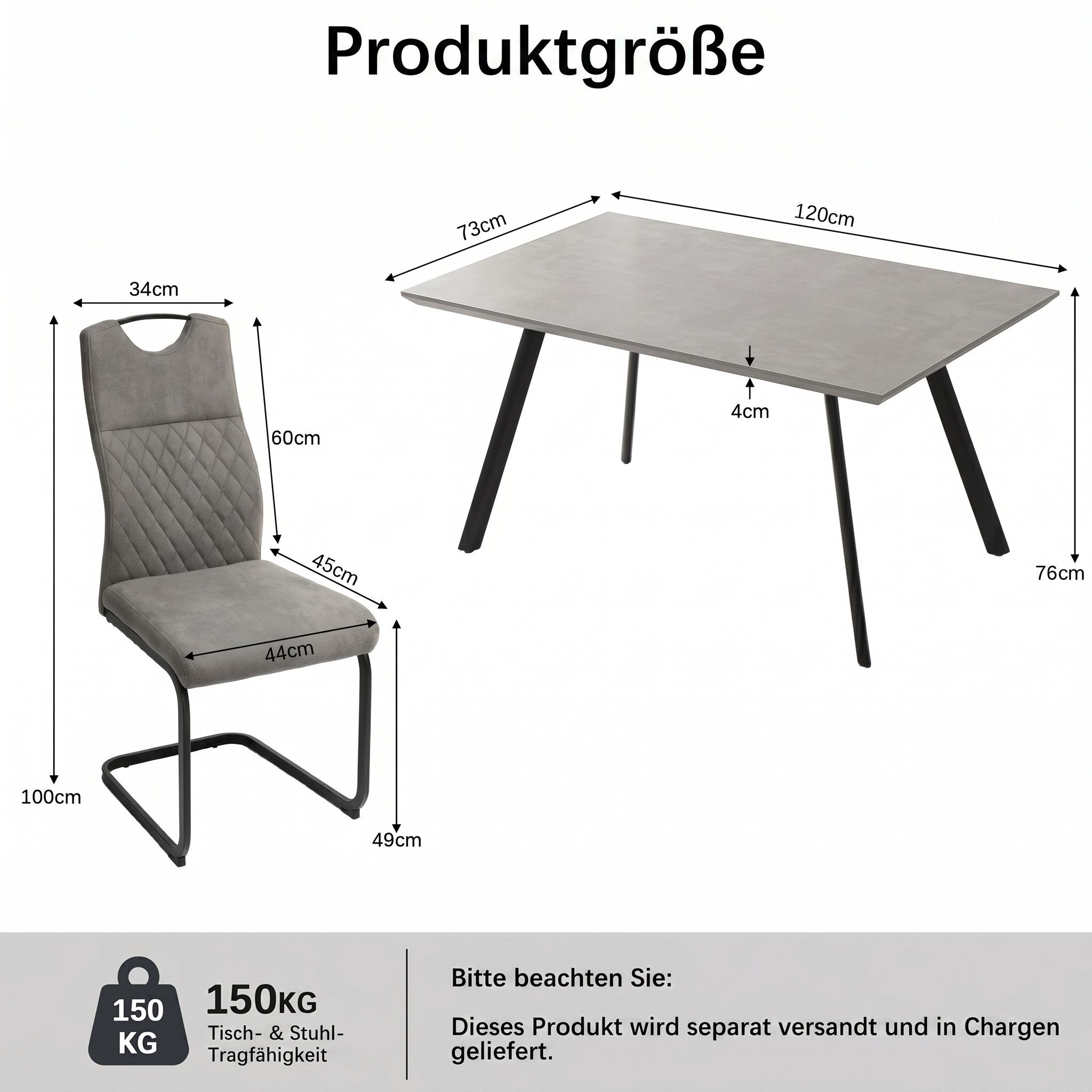 Jiexi Essgruppe Tisch- und Stuhlset, Moderner Esstisch (120×73×76 cm) mit 4–6 Stühlen