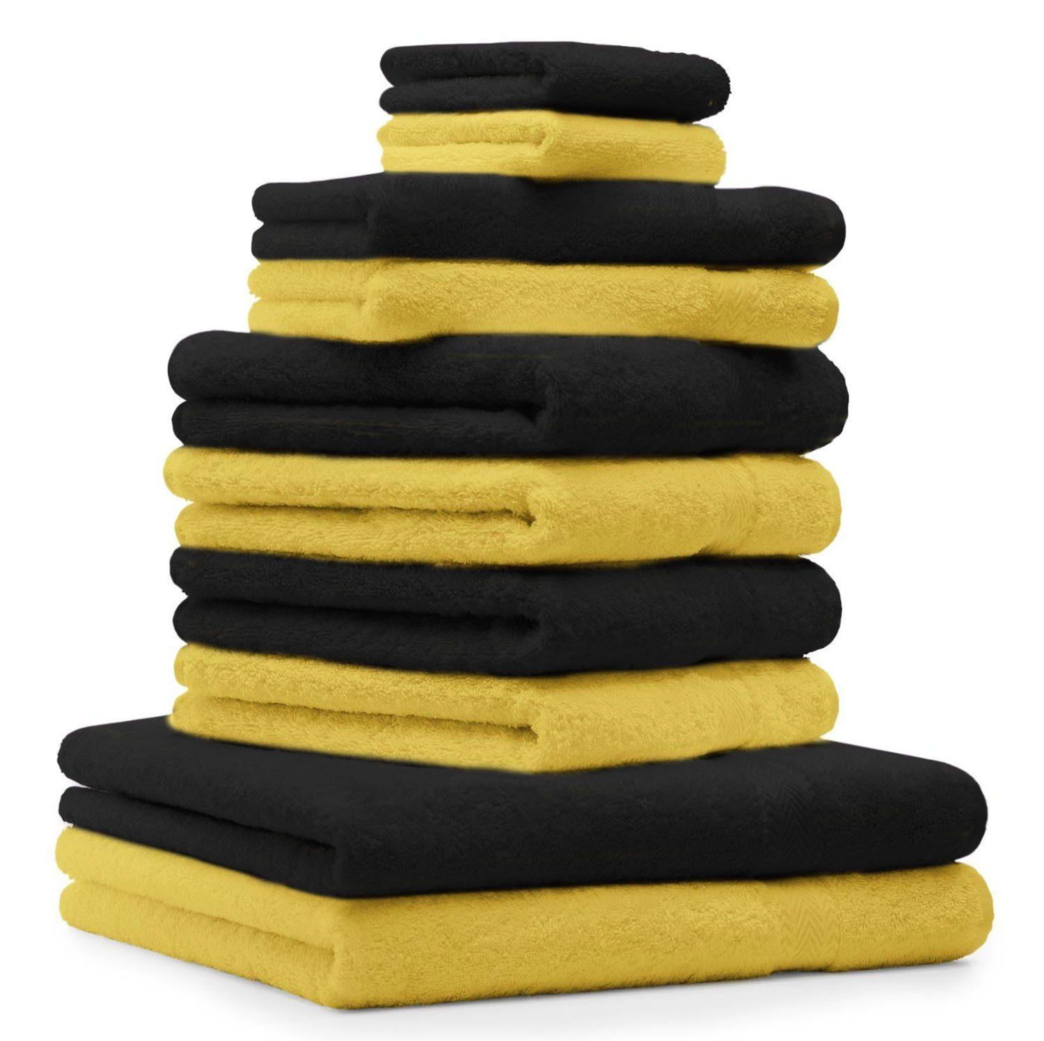 Betz Handtuch Set 10-TLG. Handtuch-Set Classic Farbe gelb und schwarz, 100% Baumwolle
