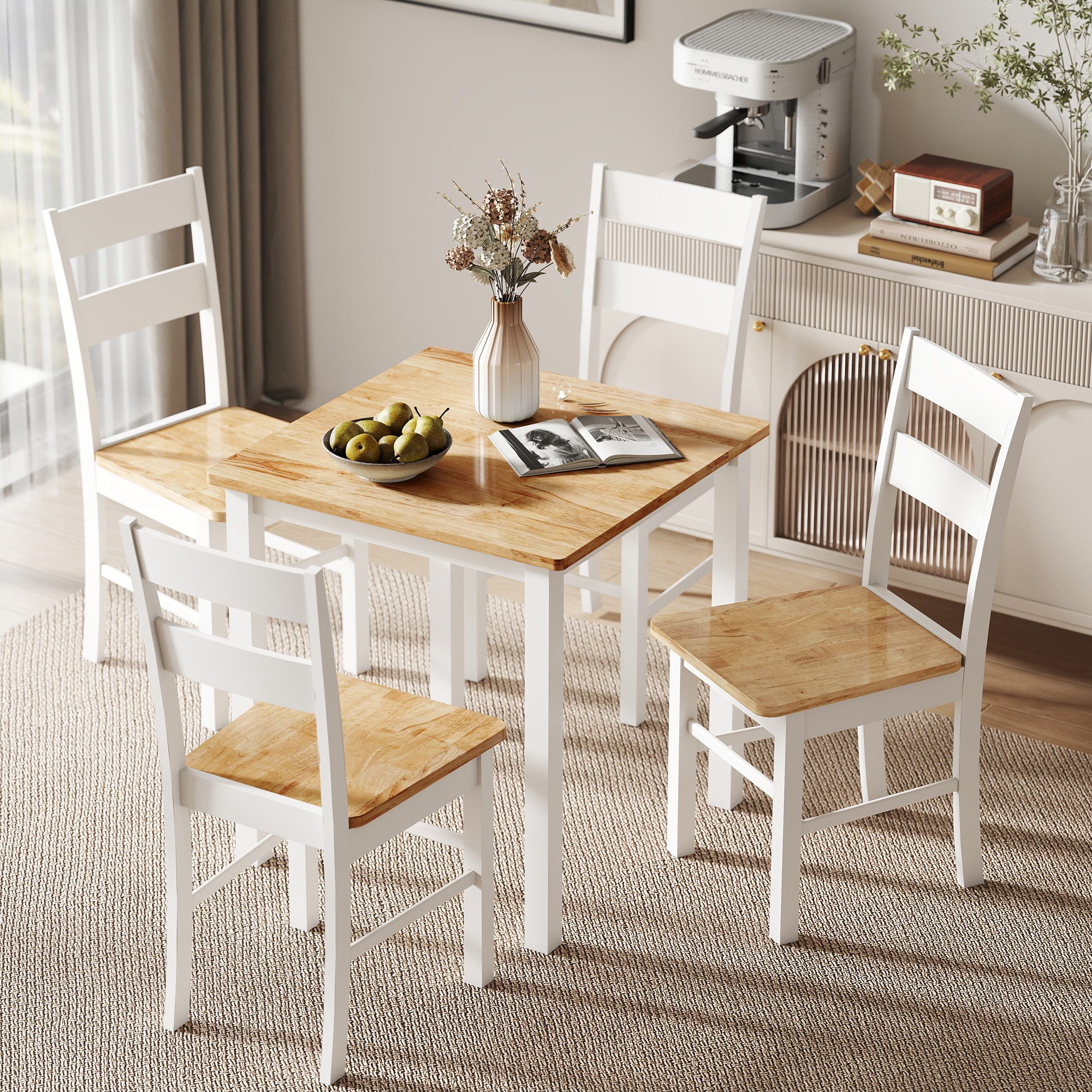 HOMCOM Esstisch 2er Set Küchentisch für 2-4 Personen, mit Rückenlehne (Esstisch-Essstuhl-Set, 3-St., 1 Tisch, 2 Stühle), aus Holz, für kleine Raum, Küche, Esszimmer Eiche