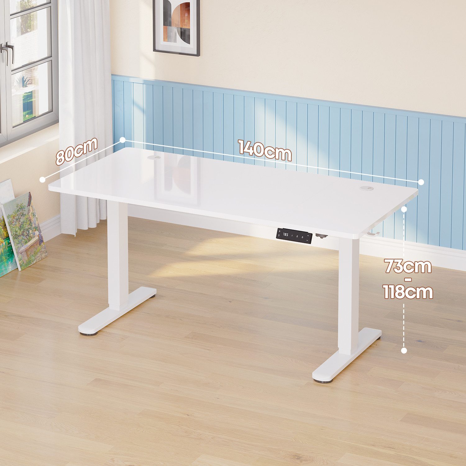 HOMALL Schreibtisch Höhenverstellbarer Schreibtisch mit 3 Höhen-Speicherfunktionen (Mehrere GrdBen 120/140/160/180/200 cm mit 1 USB-Ladanschlus Tischplate mit einerTiefe von 80 cm Der Tisch besteht aus ver Tischplaten)