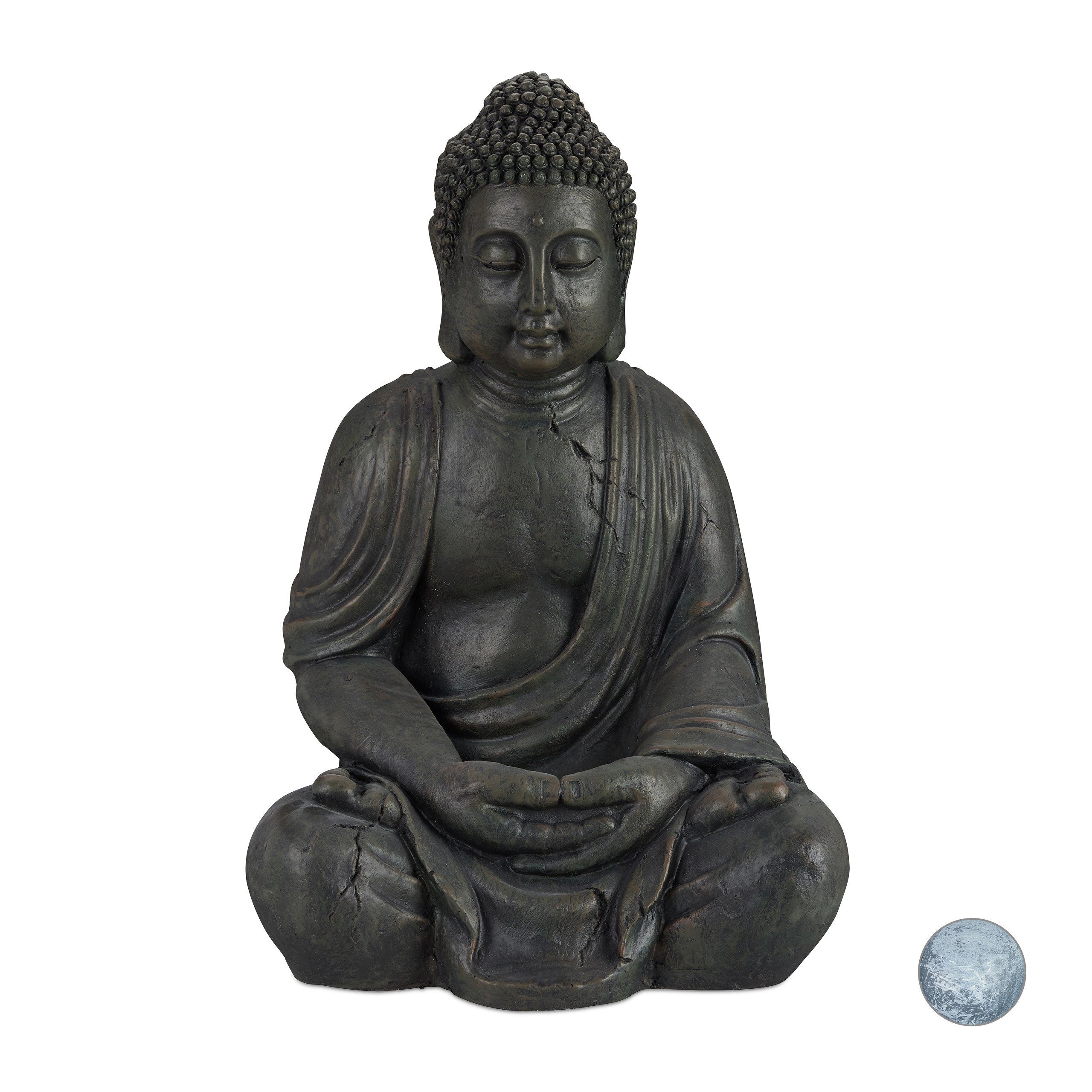 relaxdays Buddha Dunkelgrau cm, Buddhafigur 70 Figur Anthrazit