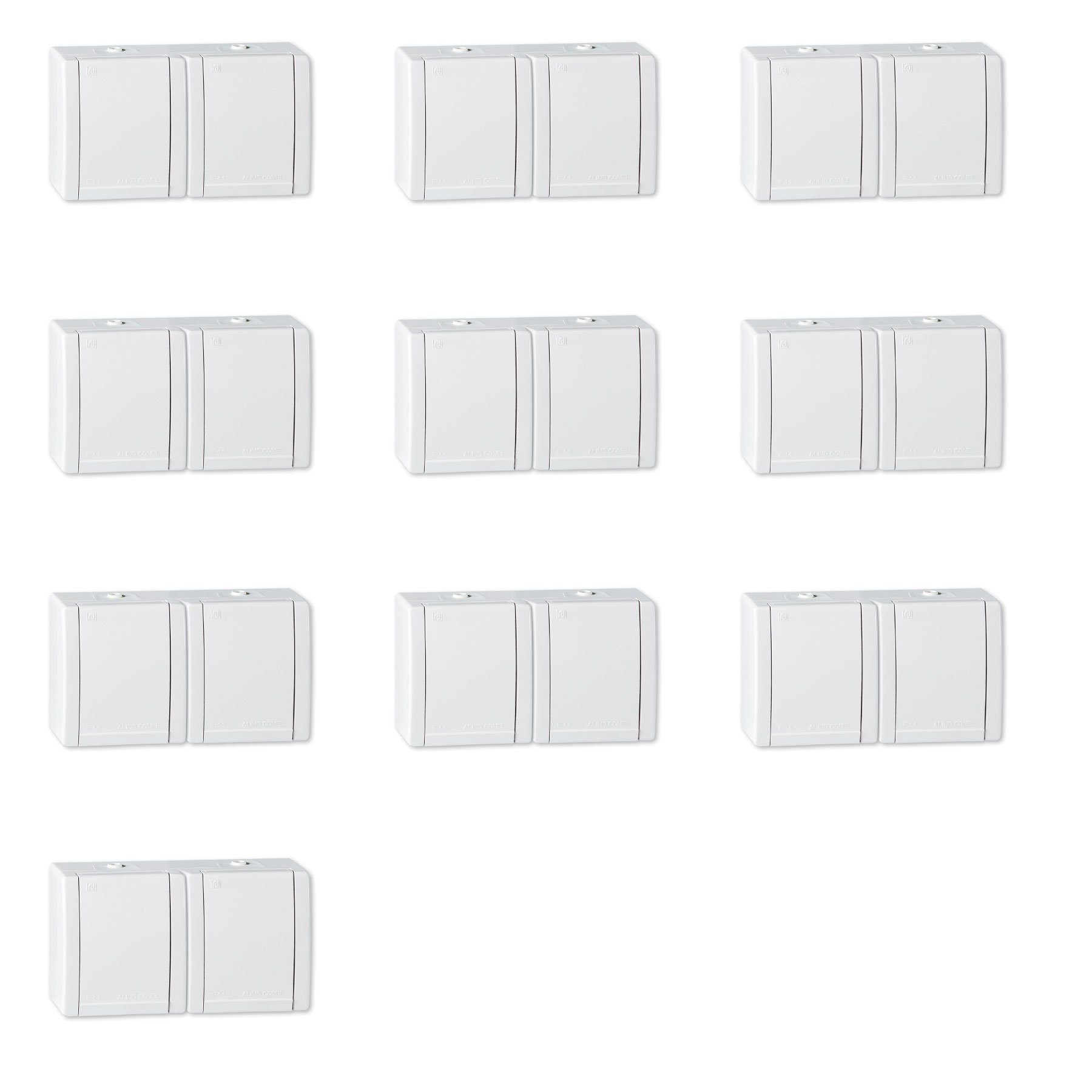 Aling Conel Aufputz-Steckdose 2-fach Aufputz Steckdose mit Klappdeckel IP44 - Weiß (10er Set), Packung, IP 44