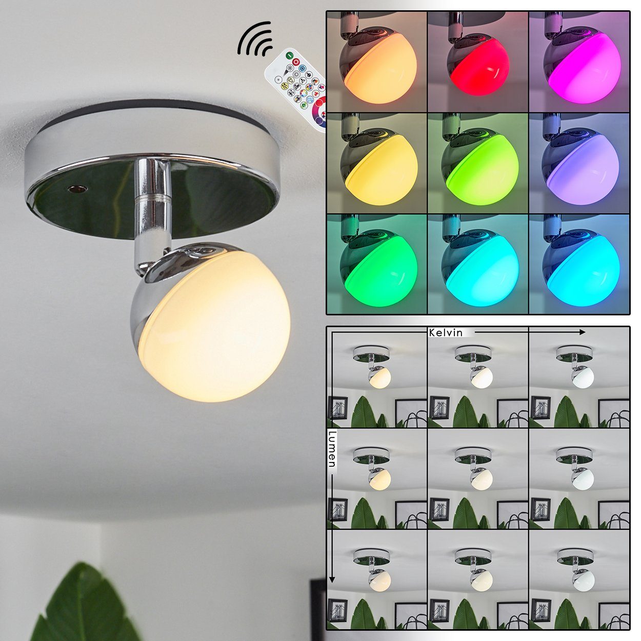 dimmbare Farbwechsler, Lumen RGB Fernbedienung »Buscemi« hofstein LED Kelvin, aus Deckenleuchte RGB in 345 m. Deckenlampe verstellbar, Metall/Kunststoff Chrom/Weiß, 6500 u.