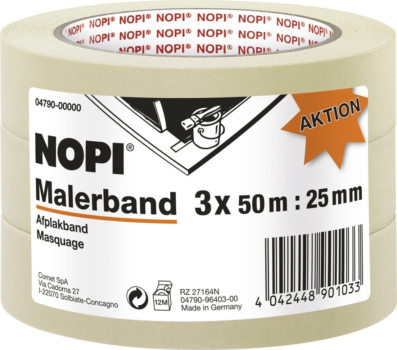 NOPI Kreppband NOPI Malerband 50 m x 25 mm, 3 Stück