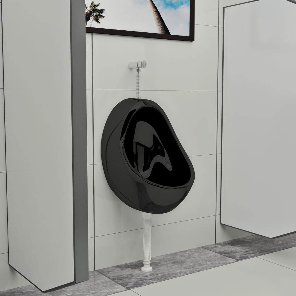 vidaXL Urinal, Wandurinal mit Spülventil Keramik Schwarz