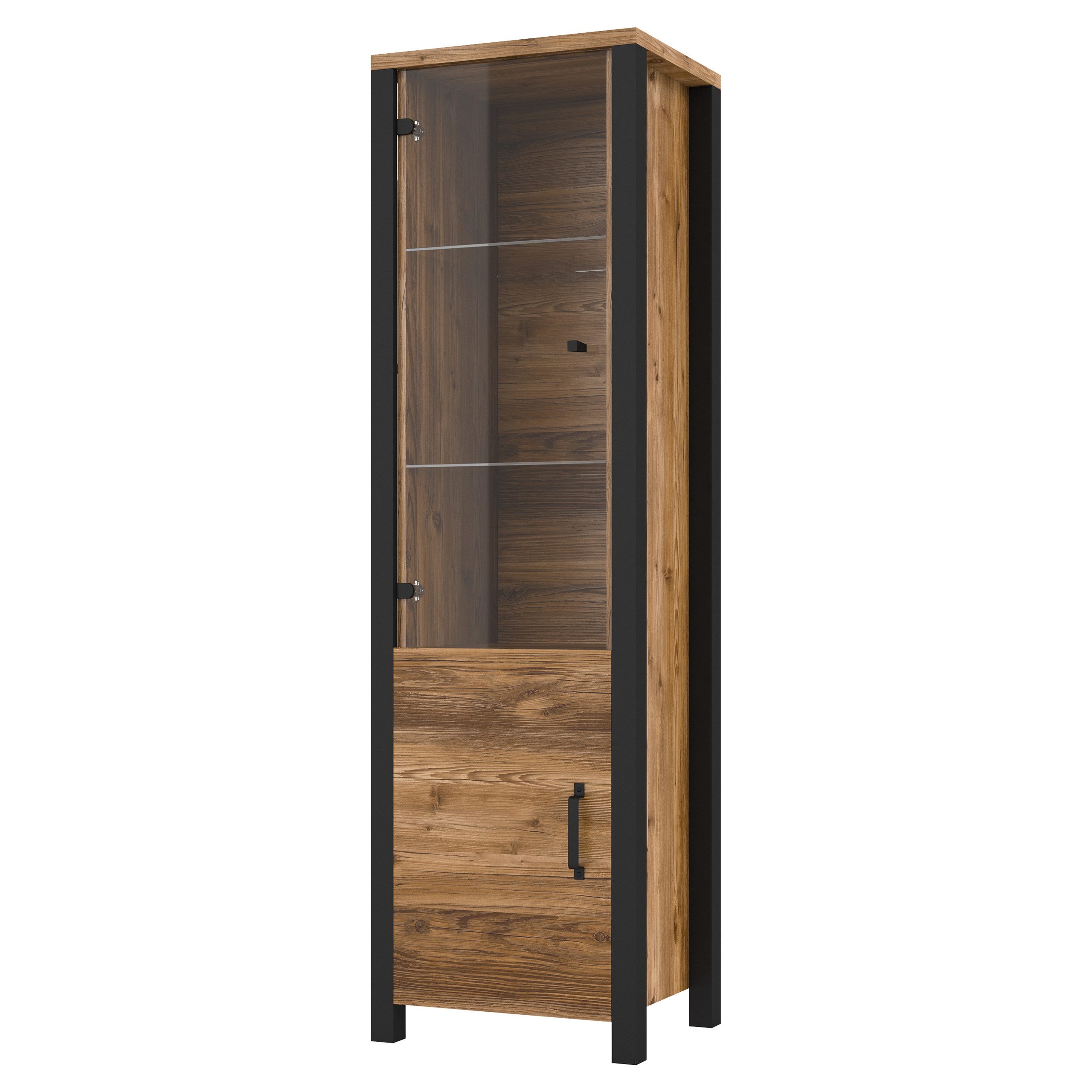 Masseno Glasvitrine OLIVIERO 191 x 56 cm Vitrine Vitrinenschrank mit 2 Türen Braun