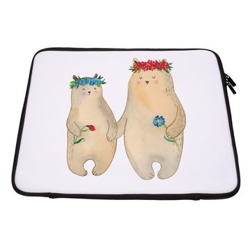 Mr. & Mrs. Panda Laptop-Hülle 20 x 28 cm Bären mit Blumenkranz - Weiß - Geschenk, Notebook Tasche, Elegant & Funktional