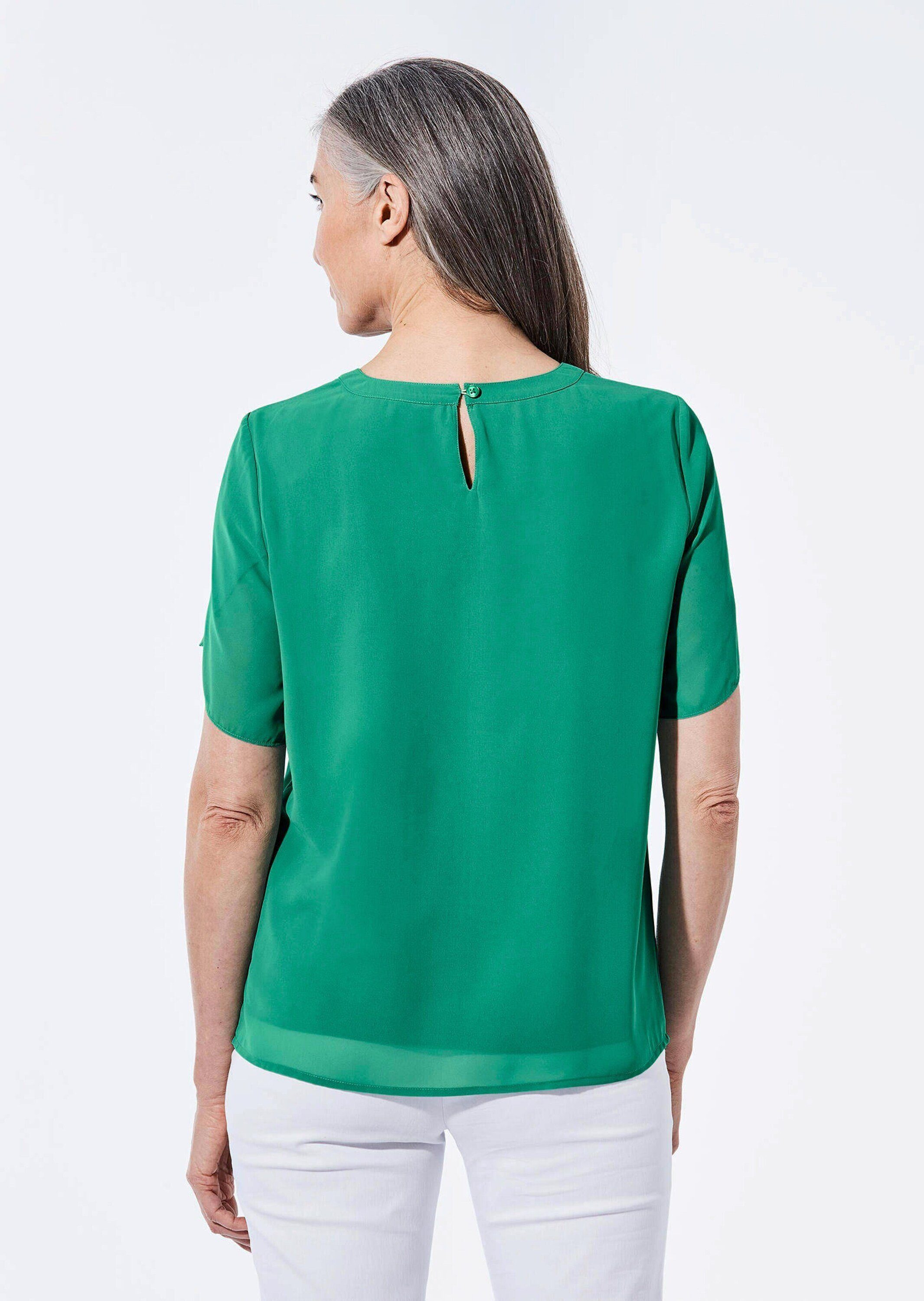 GOLDNER Kurzarmbluse Kurzgröße: Elegantes Blusenshirt mit Rundhals Luftige Businessbluse mit Rundhals mit Schlitz und Kurzarm