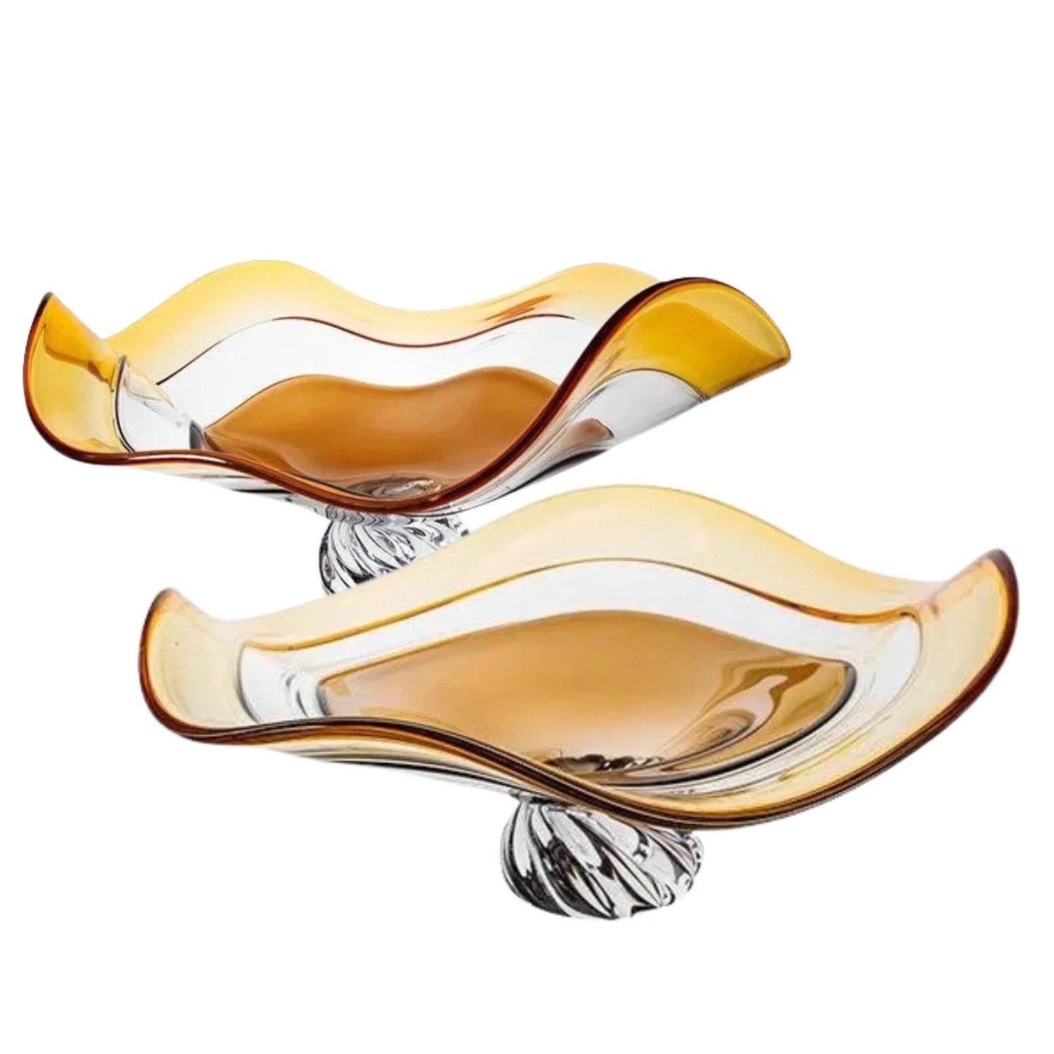 Quality Elegance Deko-Glas 2er Set Luxus Modern Handgefertigte Braune Glas Schalen