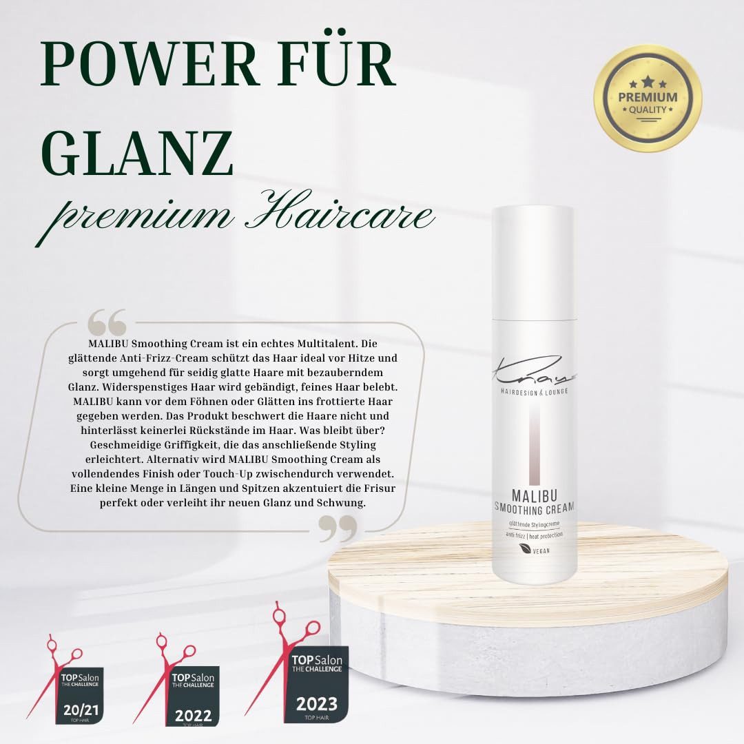 Knaus Hairdesign Haarcreme MALIBU 2 Phasen SMOOTHING CREAM, Anti-Frizz Allergiker, Haarshampoo mit Aloe Vera und Seegras B3 - Allergiker geignet VEGAN