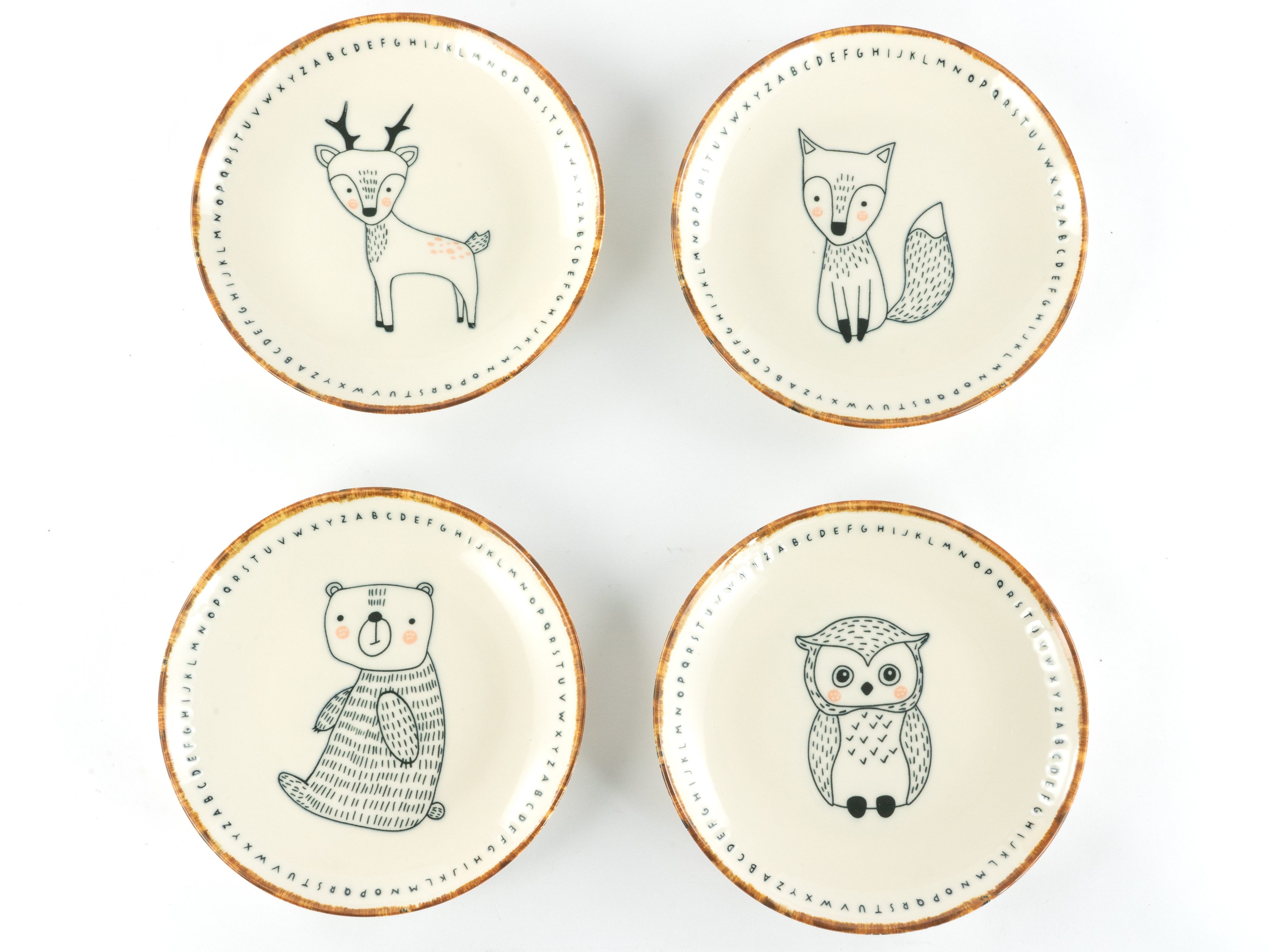 CreaTable Teller-Set Freunde des Waldes, Teller 21 cm, 4-tlg. (4-tlg), 4 Personen, Steinzeug, Teller Set, Tierabbildungen, Nordische Ästhetik