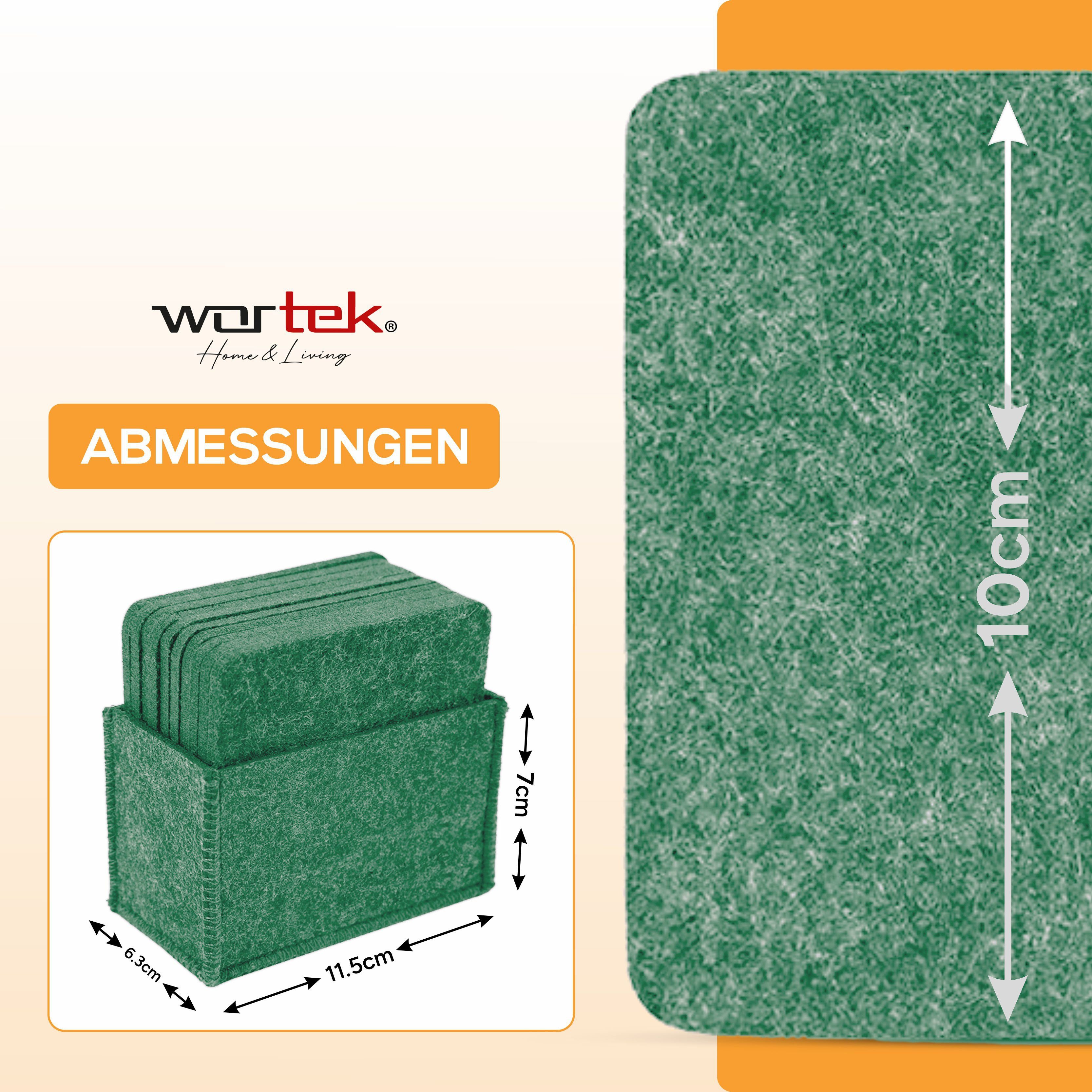 wortek Getränkeuntersetzer Filz-Untersetzer Eckig für Gläser 10er Set + Box, Zubehör für Tisch & Gläser, Set, 10-tlg., waschbare Getränke Glasuntersetzer Gläser, Tischuntersetzer Filz 10 cm